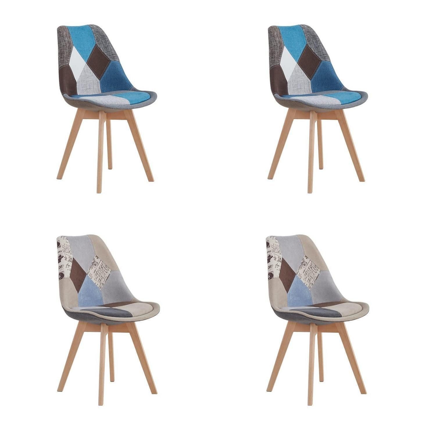 LuxusKollektion Esszimmerstuhl Esszimmerstuhl Patchwork Braun Blau 4 Stühle Patchwork Braun+blau