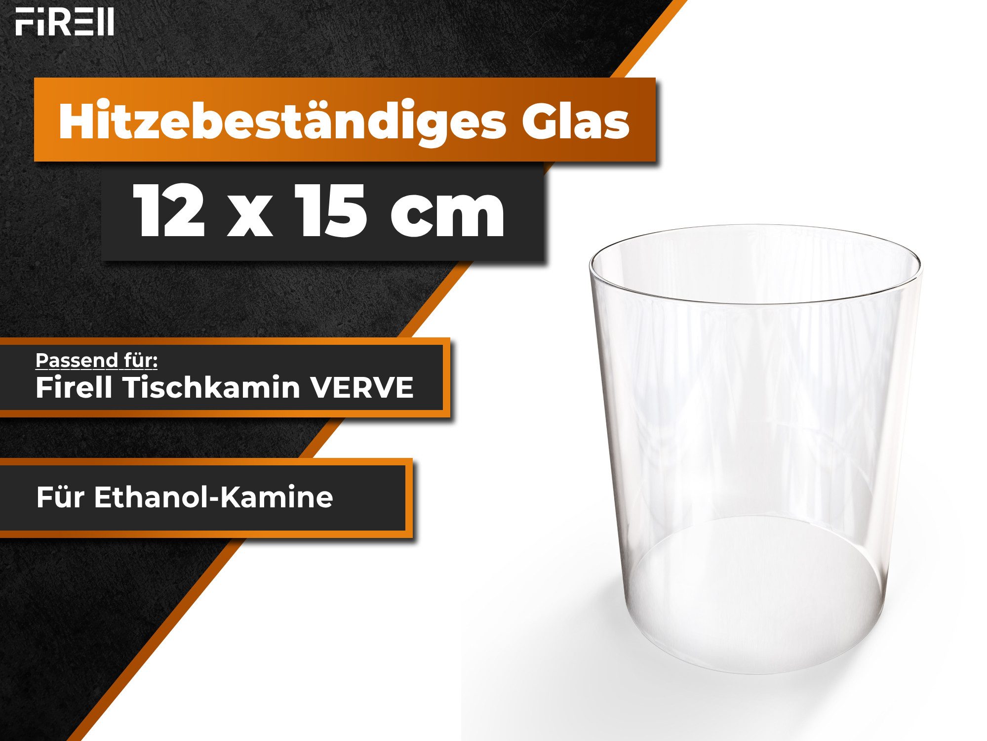 FIRELL Tischfeuer Ersatzglas 12 x 15 cm (für Firell Tischkamin VERVE & DIY-Kamine), Sicherheitsglas, geschliffene Ränder, Hitzebeständig, transparent