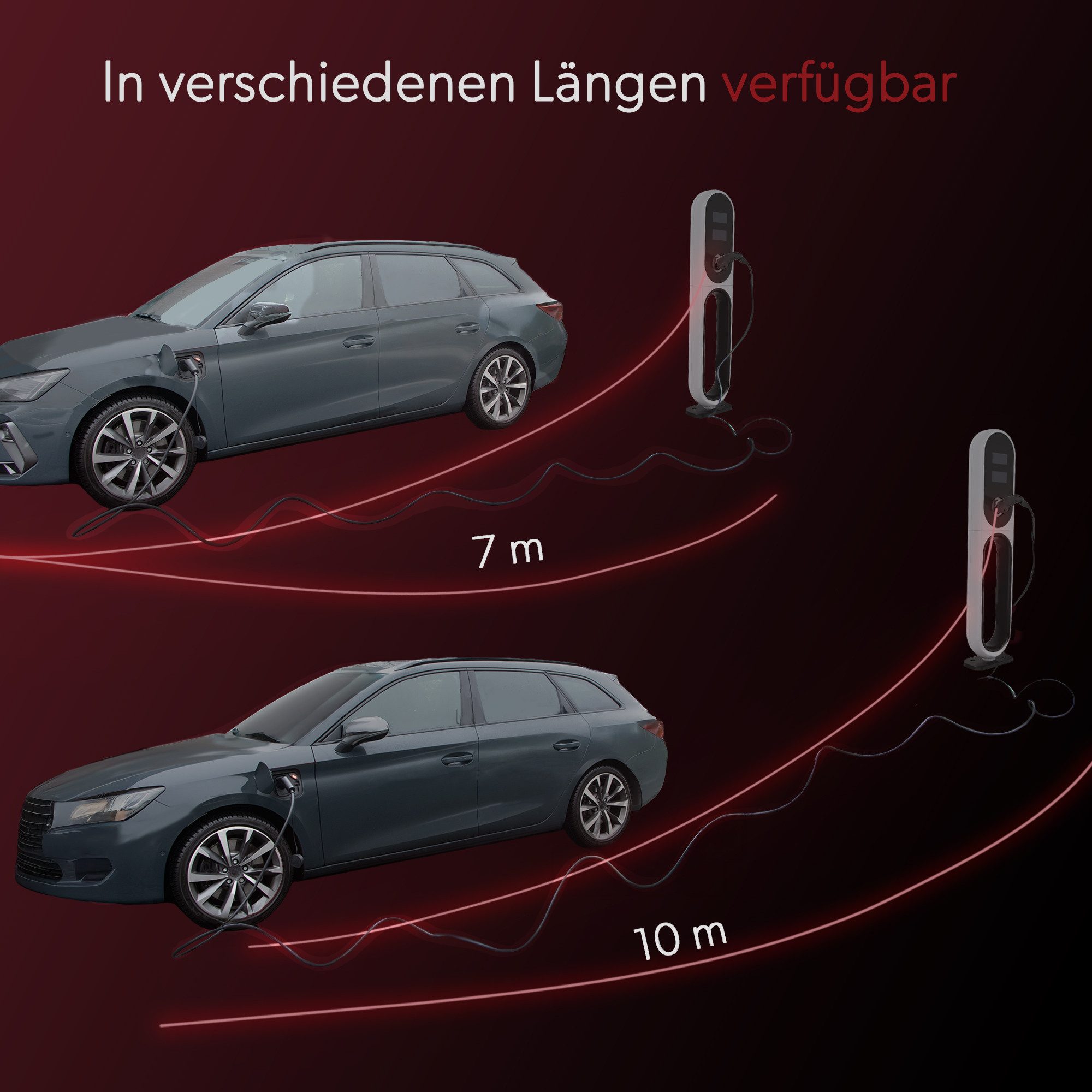 siwitec E-Mobility Ladekabel 3-Phasig 32A - 22KW - Typ 2 Stecker - schwarz, 7 Autoladekabel, (7 cm)
