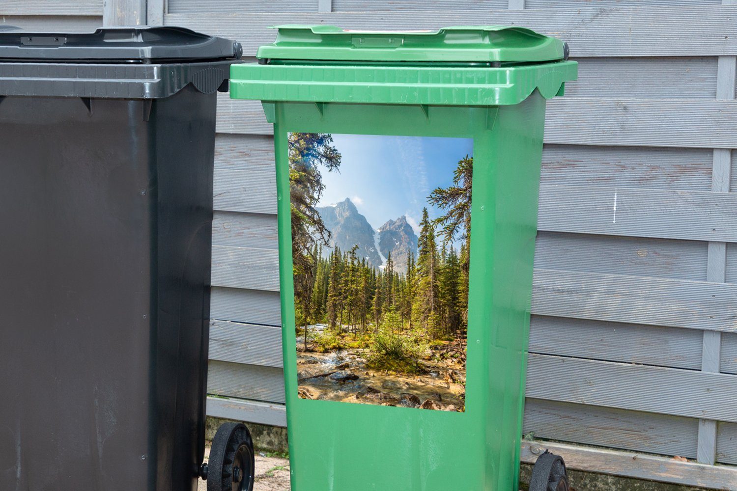 Mülltonne, (1 Abfalbehälter am Wandsticker Nordamerikanischer Moraine MuchoWow Sticker, in Kanada Container, Mülleimer-aufkleber, Wald St), Lake