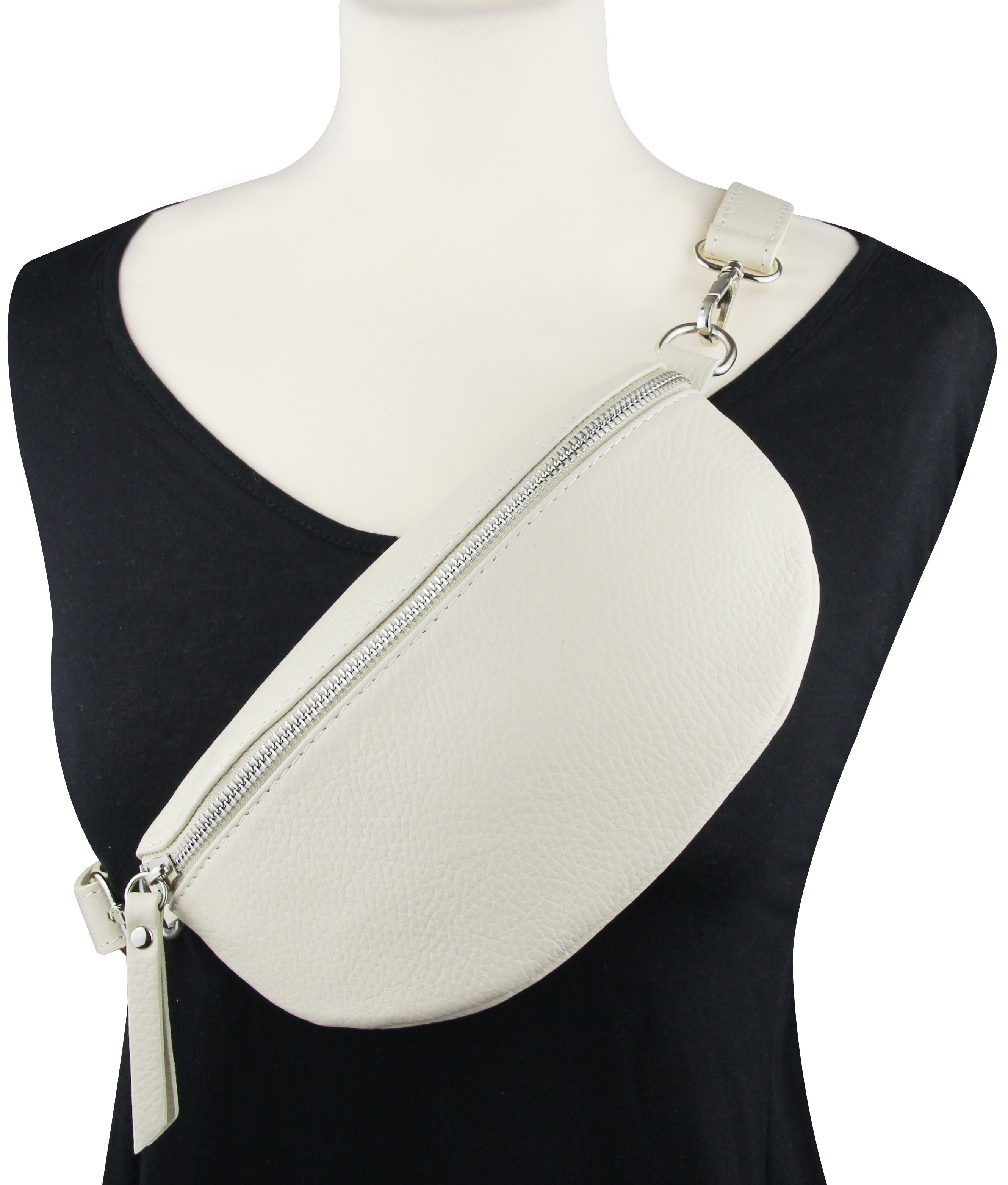 Frentree Umhängetasche Damen aus Echtleder, Made in Italy, Crossbody Schulter/Bauchtasche, mit silbernem Reißverschluss, verstellbarer Schulterriemen, Größe Min – Bild 2 von 5