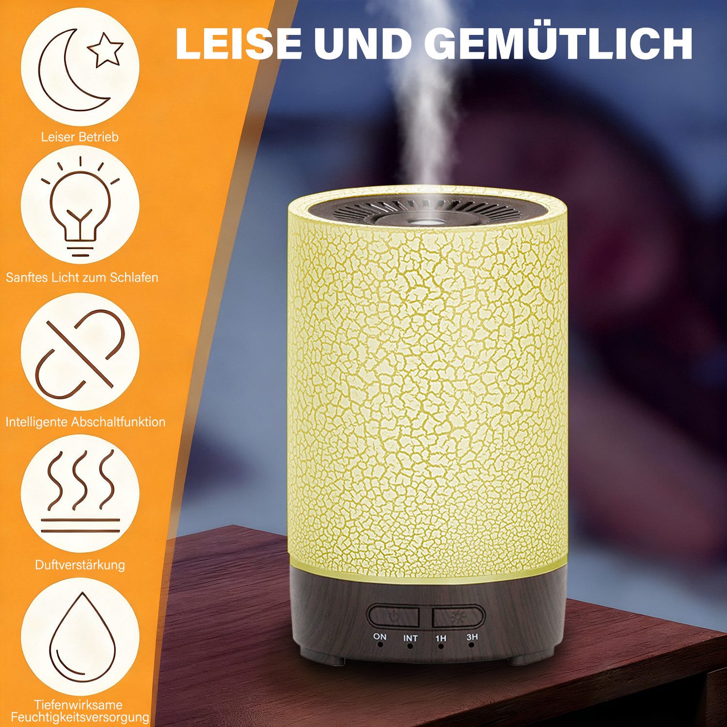 MOPUEA Luftbefeuchter Aroma Diffuser Nachtlicht Multifunktion Ultraschall-Technologie, Aromatherapie ARIA Aroma Diffuser Dunkles Holz