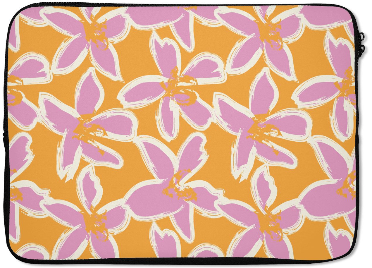MuchoWow Laptop-Hülle Blumen - Muster - Rosa - Orange 14 Zoll, Schutzhülle für Laptop, Schutz gegen Kratzern, Laptoptasche