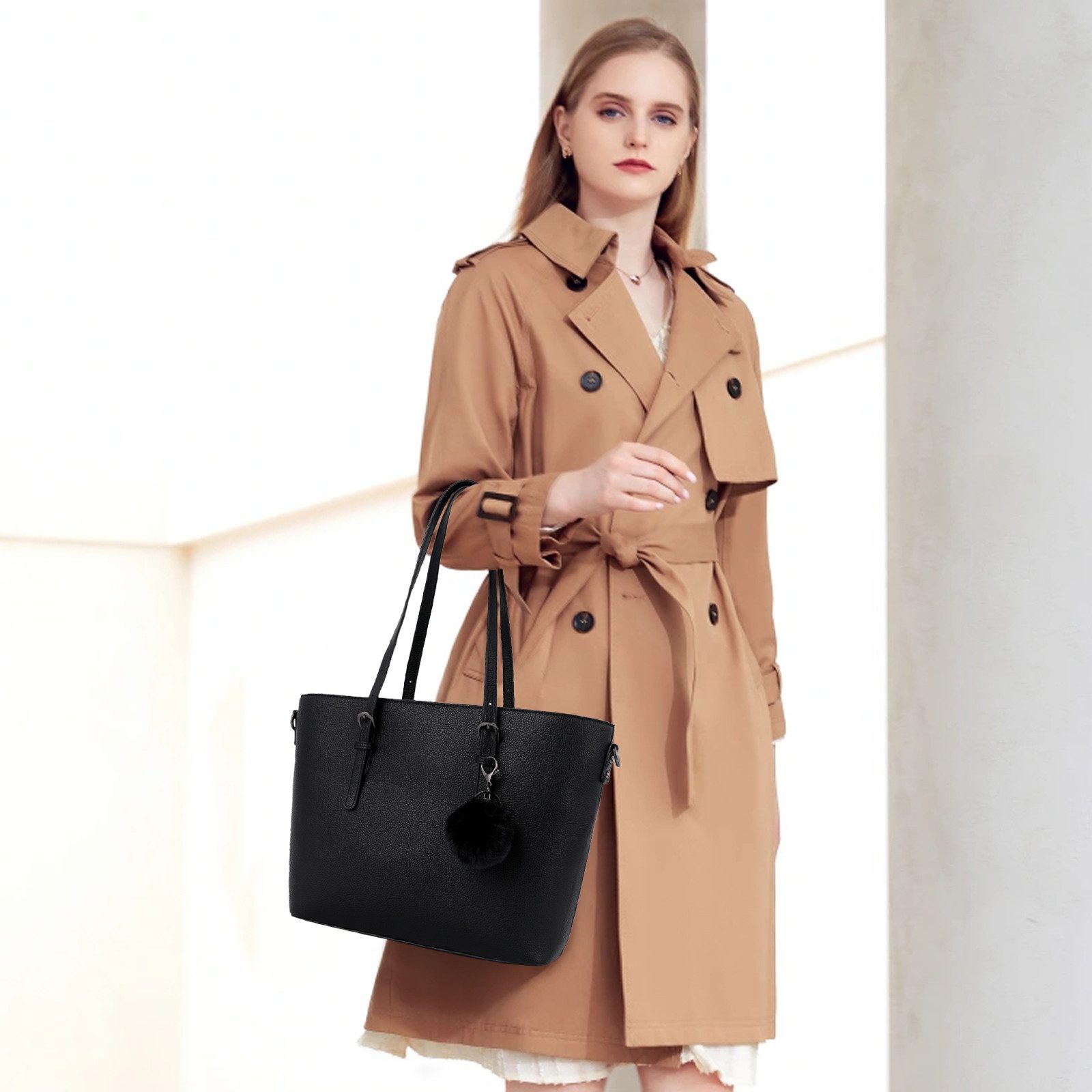 TAN.TOMI Shopper Damen Handtasche mit Geldbörse und Schlüsselanhänger (Groß Damen Handtasche), Geschenke für Frauen in schlichter Optik