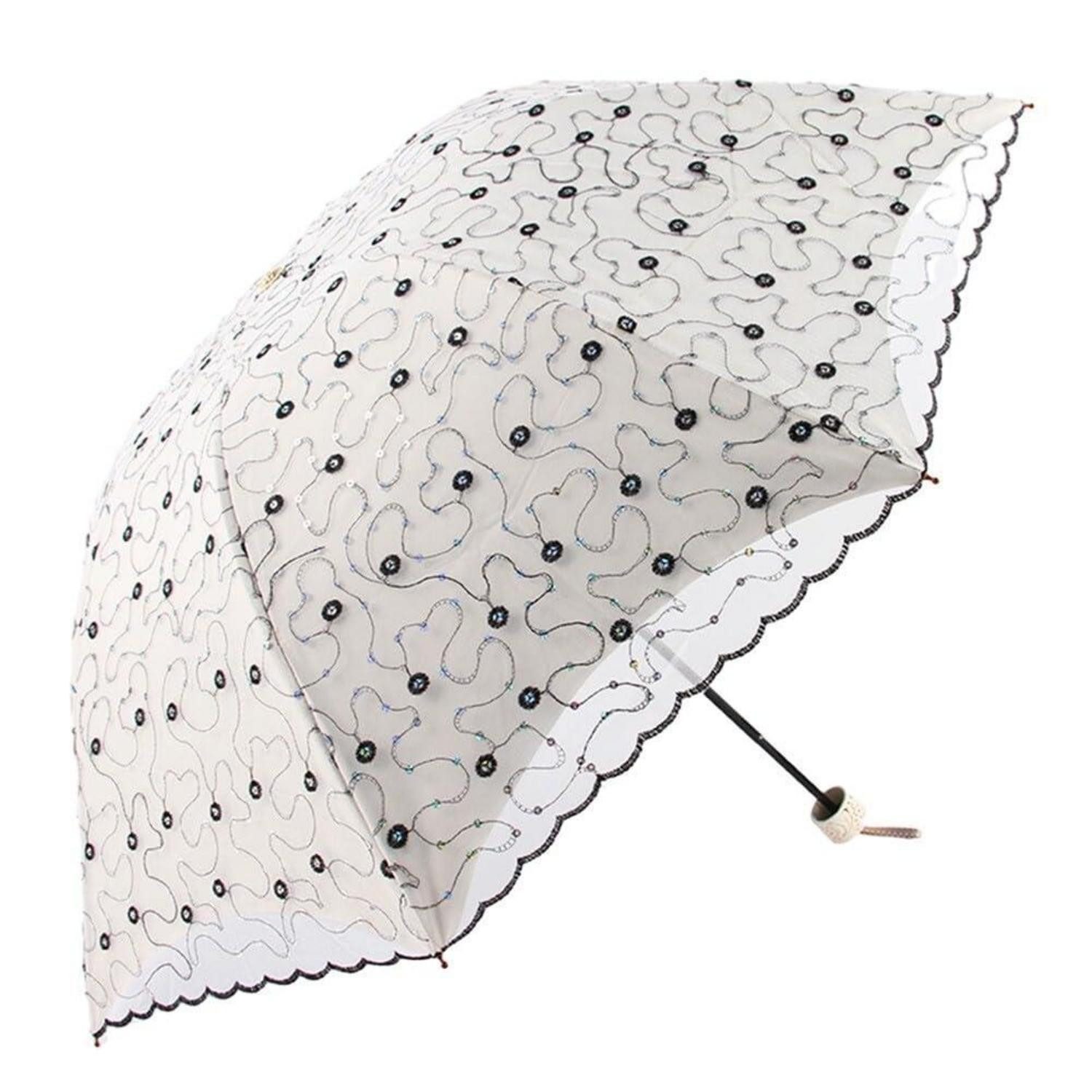LuxusKollektion Taschenregenschirm Faltbarer Spitzenschirm Damen Schwarz