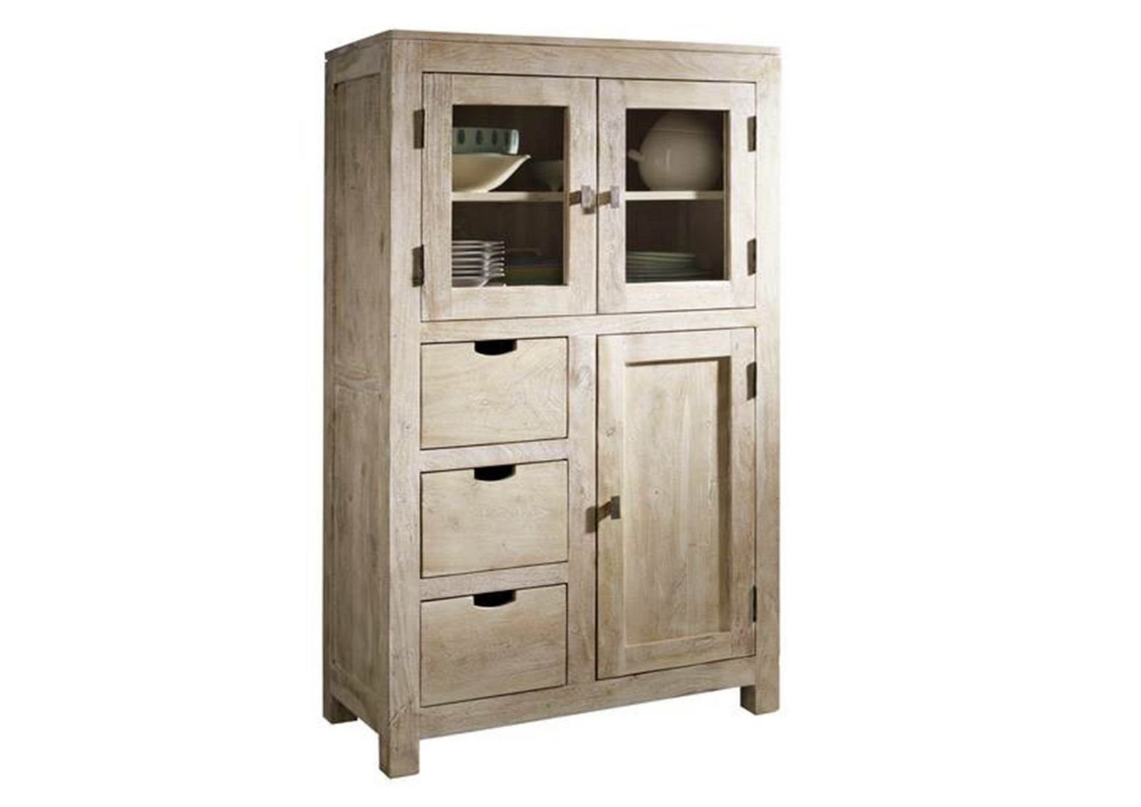 Massivmoebel24 Standvitrine NATURE WHITE (Vitrine Akazie 90x45x148 white stone getüncht  NATURE WHITE #62) Vitrine Akazie 90x45x148 white stone getüncht  NATURE WHITE #62