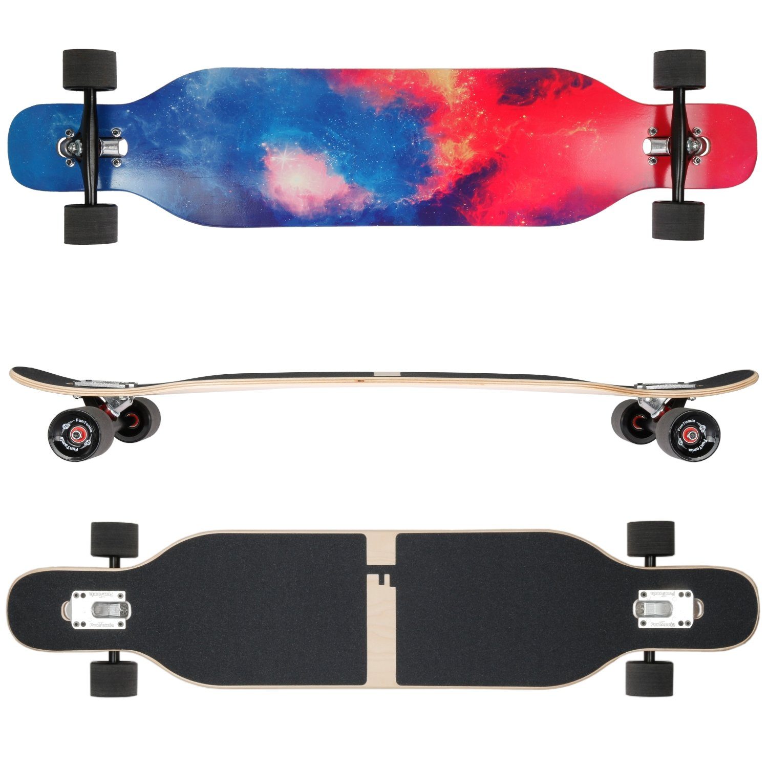 / 3 Speed + Kugellager, Drop Through Flex ABEC-9 Galaxy - 1 Skateboard Stufen bis 122kg in Mach1 und Flex Longboard Tip T-Tool Cruiser LED mit 25 Camber Komplettboard - Longboard Twin Camber Twin Ahornholz Tip Rollen FunTomia