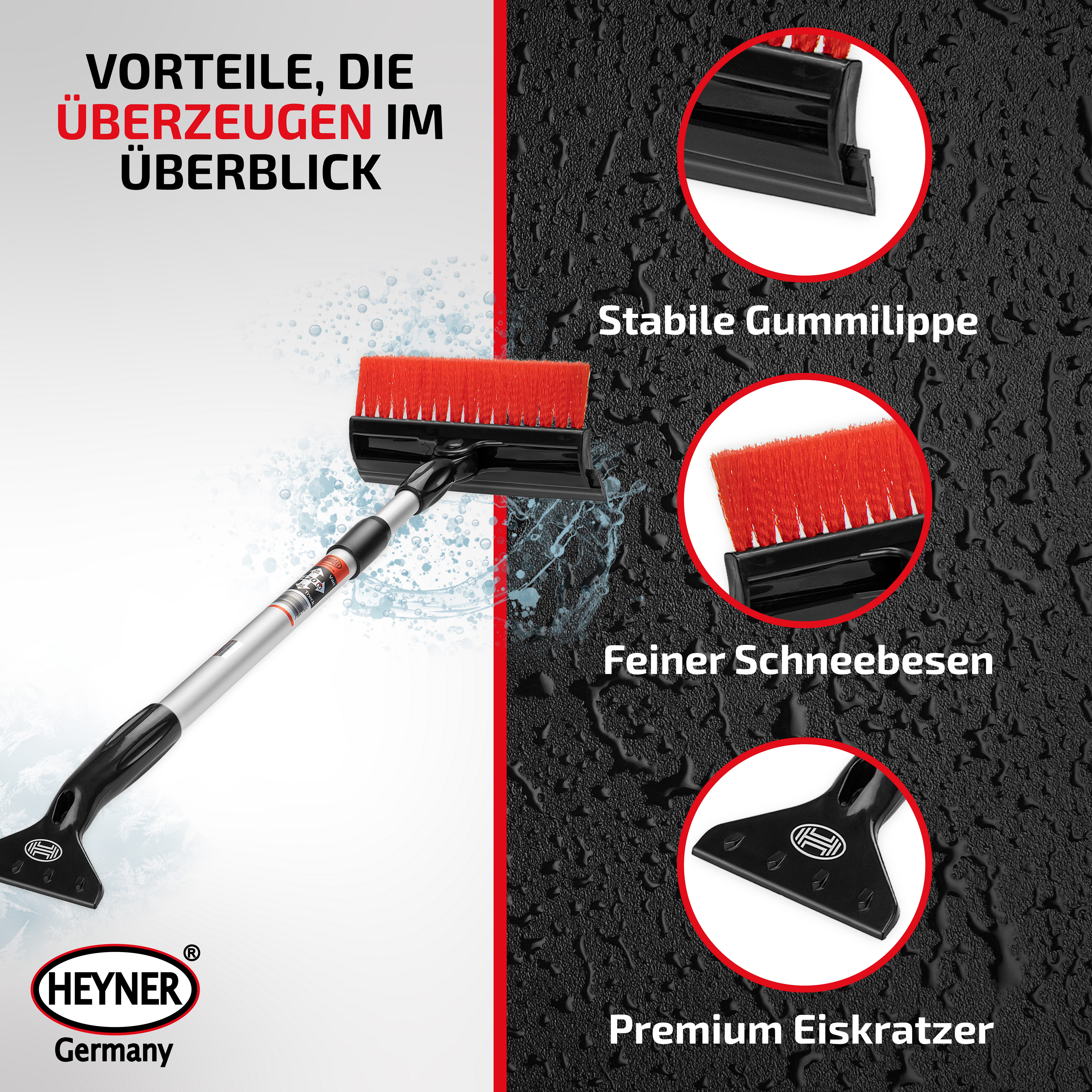 HEYNER Autowaschbürste Scheibenreiniger Schneebesen Eiskratzer 4in1 faltbar Aluminium 56-82cm, (1-tlg) – Bild 3 von 5