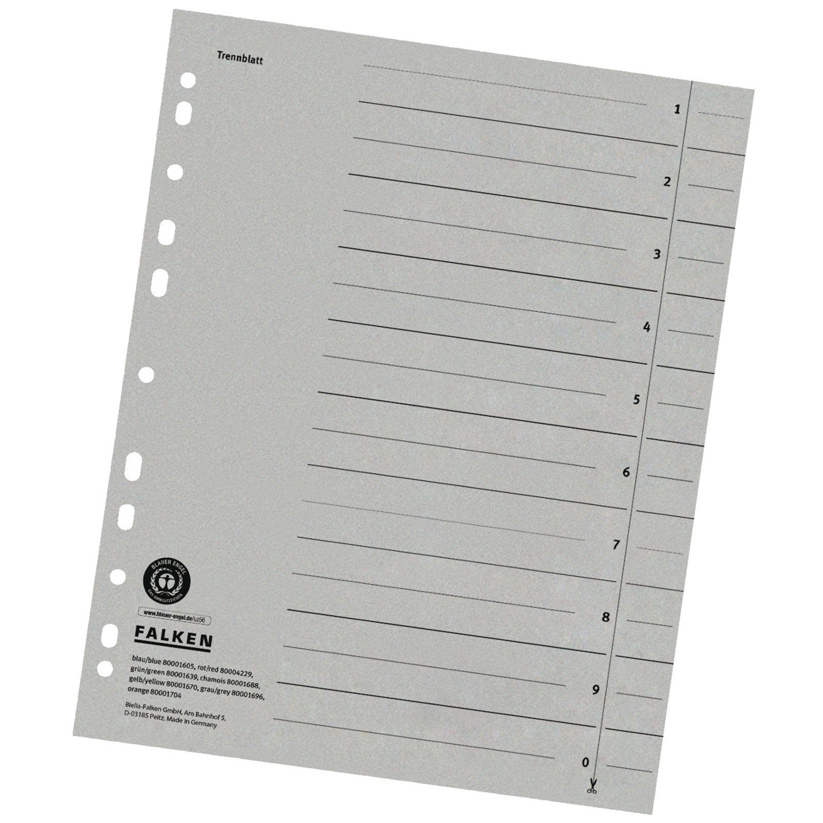 Falken Aktenordner, Trennblätter Trennblatt Register Einleger DIN A4 Karton liniert 24 x 29,7 230g/m² Grau