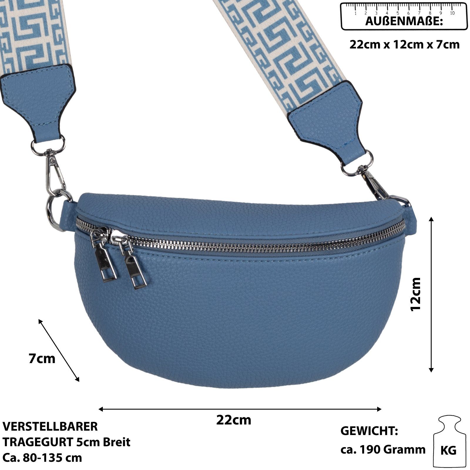 CrossOver, Umhängetasche Bauchtasche SKY-BLUE als Italy-De, Umhängetasche Crossbody-Bag EAAKIE Hüfttasche Schultertasche, tragbar Gürteltasche Kunstleder