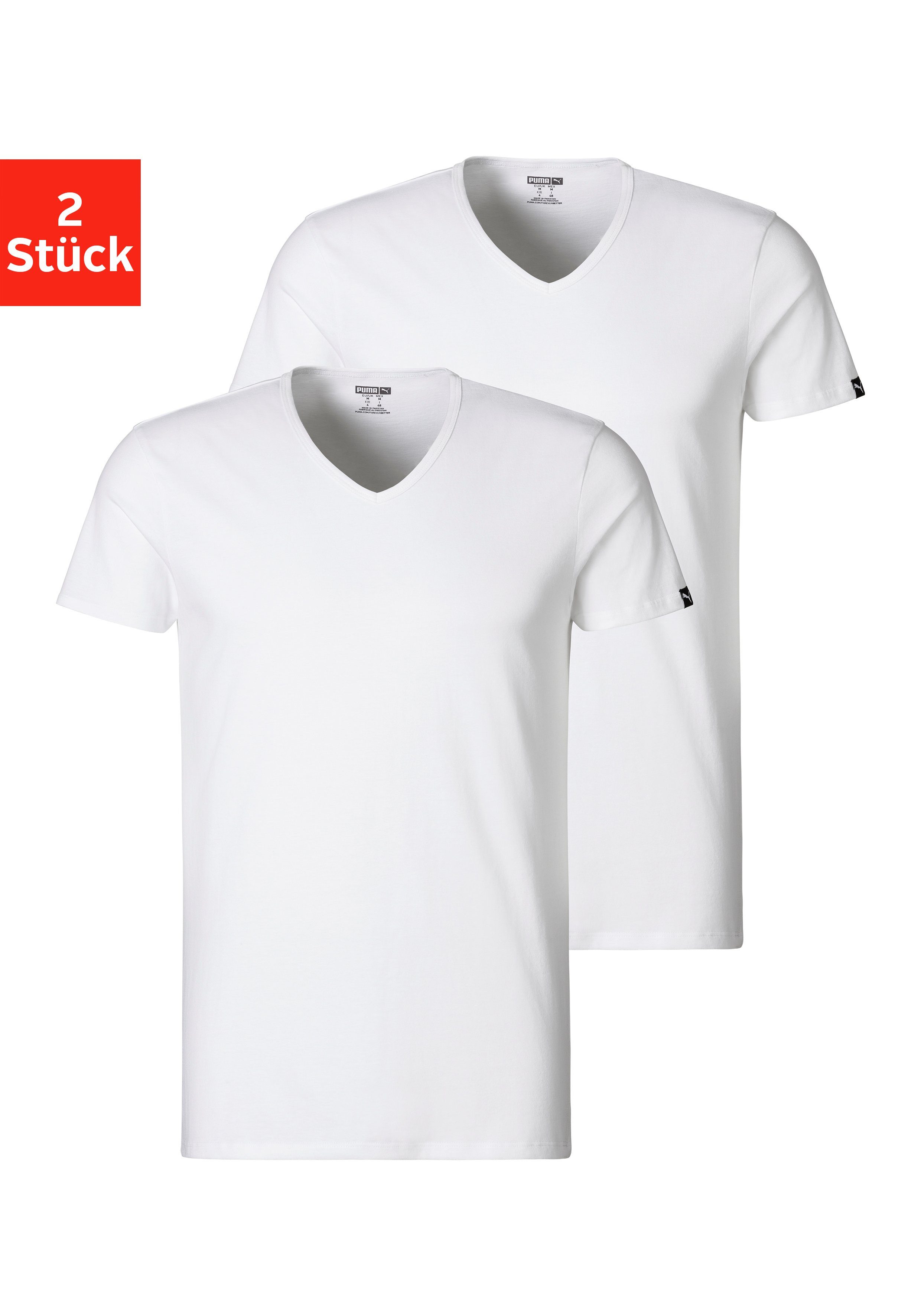 PUMA V-Shirt (2er-Pack) mit Markenlabel