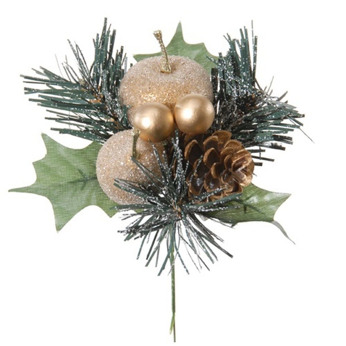 Gestecke Apfel, Birne, Kiefer Hermosa mit Kugeln, Steckstab, Gold, 20cm, Ø12cm, artplants, Höhe 20.0 cm