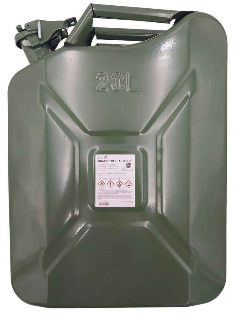 BURI Benzinkanister Benzinkanister 20L aus Metall Grün Kraftstoffkanister Reserve Kanister