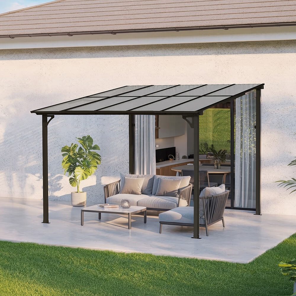 HOME DELUXE Terrassendach aus Aluminium ECO - Größenauswahl, BxT: 300x300 cm, Bedachung Hohlkammerstegplatten, Aluminiumgestell, einfache Montage, Terrassendach