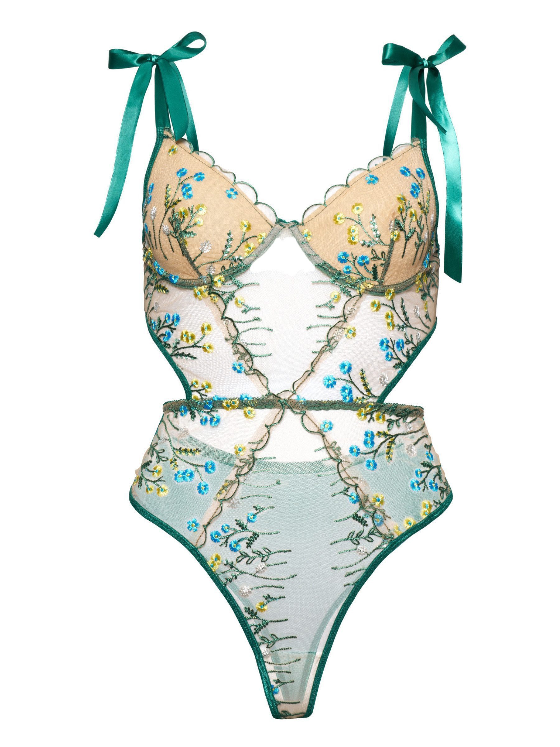 Elegant Love Body Sexy Bodysuit aus Blumenbestickter Spitze - Dessous mit Satinbändern Teddy Lingerie - Spitzenbody mit Schleife, Reizwäsche