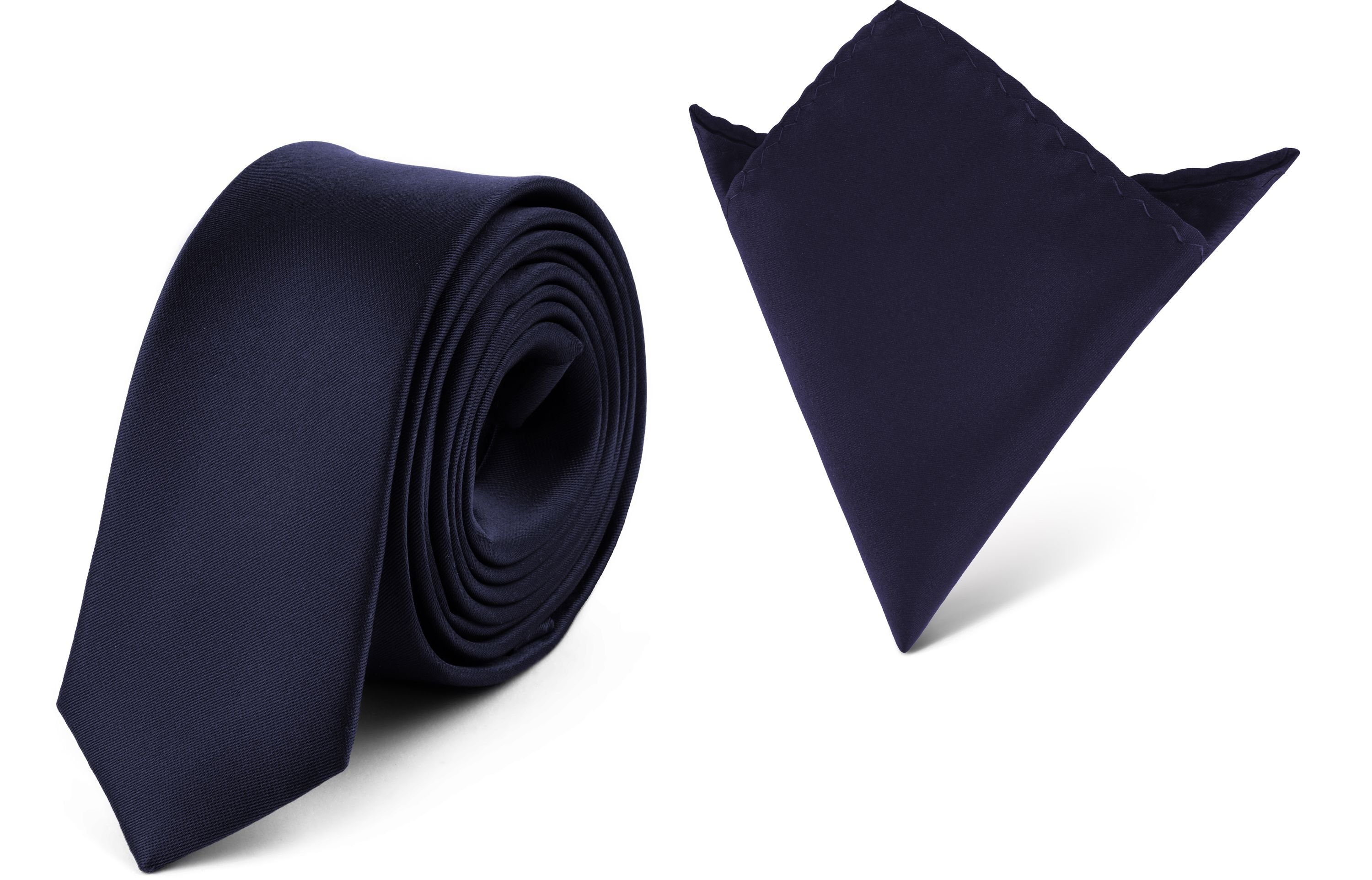 Ladeheid Krawatte Herren Schmale Krawatte & Einstecktuch Set SP/P (150cm x 5cm, 22cm x 22cm) (Set, 1-St., mit Einstecktuch) Marineblau