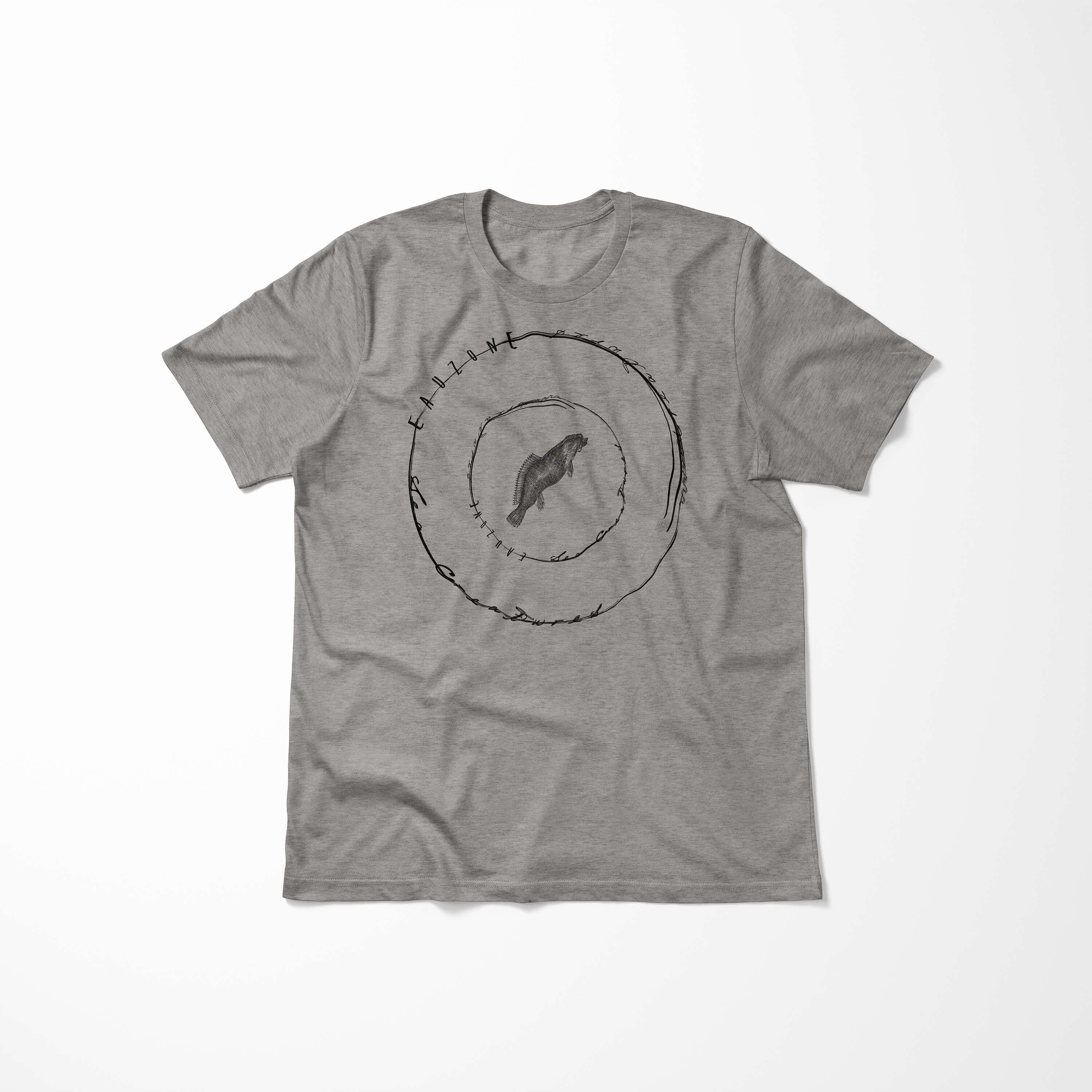 Sinus Art T-Shirt T-Shirt Sea feine Fische sportlicher - / Sea Tiefsee und Serie: Ash Schnitt 016 Creatures, Struktur