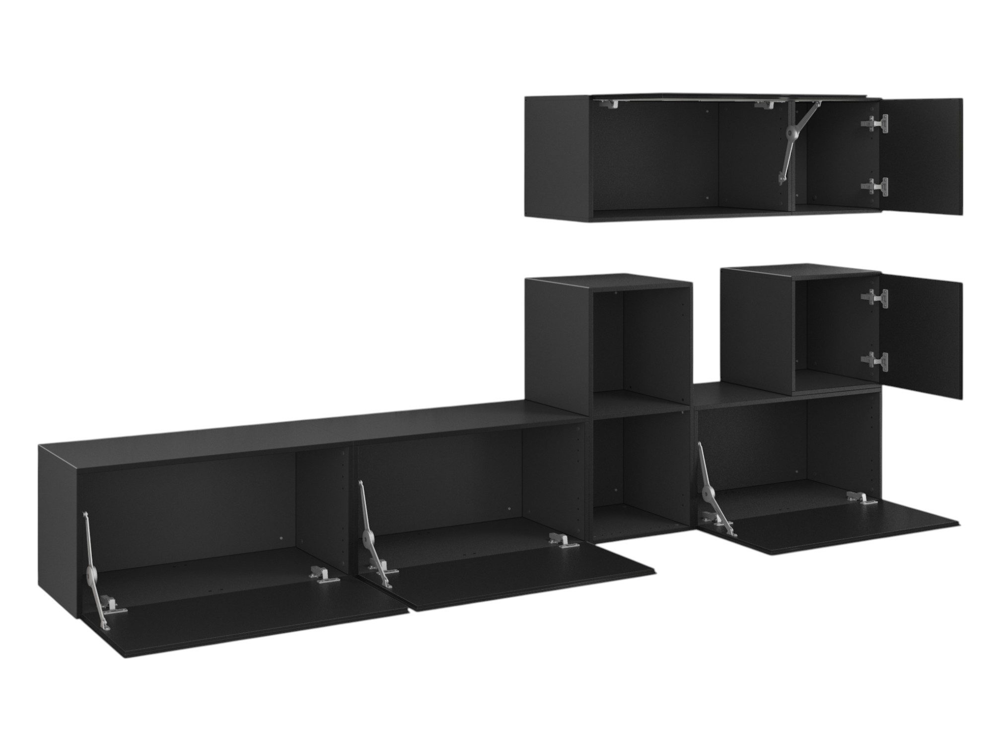moebel-dich-auf Wohnwand VARIANTO 1, (7- teilig., besteht aus 4x Schrank mit Klappe, 2x Schrank mit Tür,1x offenes Regal), MDF Fronten tiefgezogen, Softclose