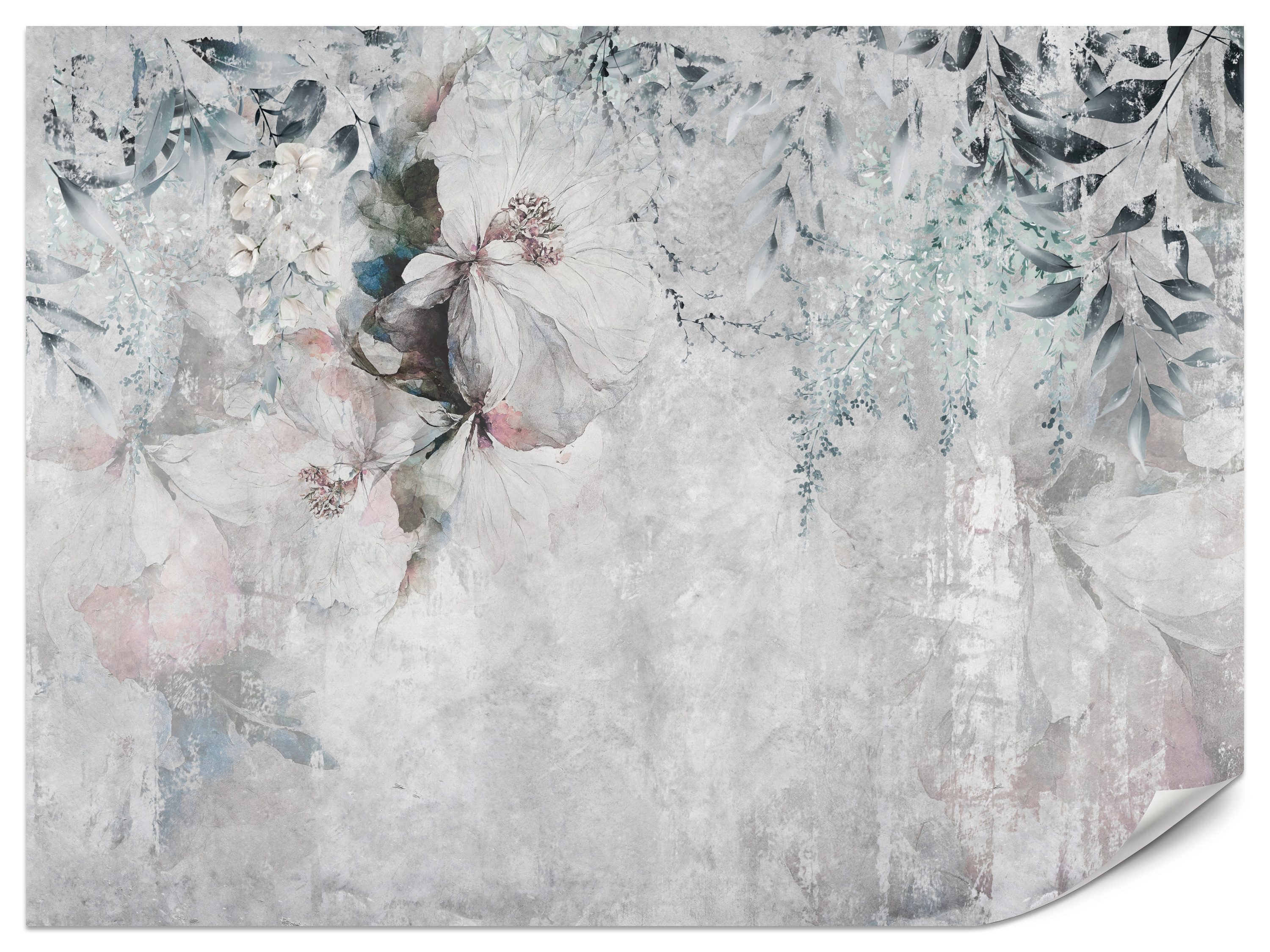 Muralo Fototapete Vliestapete - Blumen, Aquarellblumen, Weiße Blumen, Zarte Blumen, Glatt, Grafisch, (Packung, 1 St., 100x70 cm), Kleber im Set, 3D-Optik, Ins Schlafzimmer