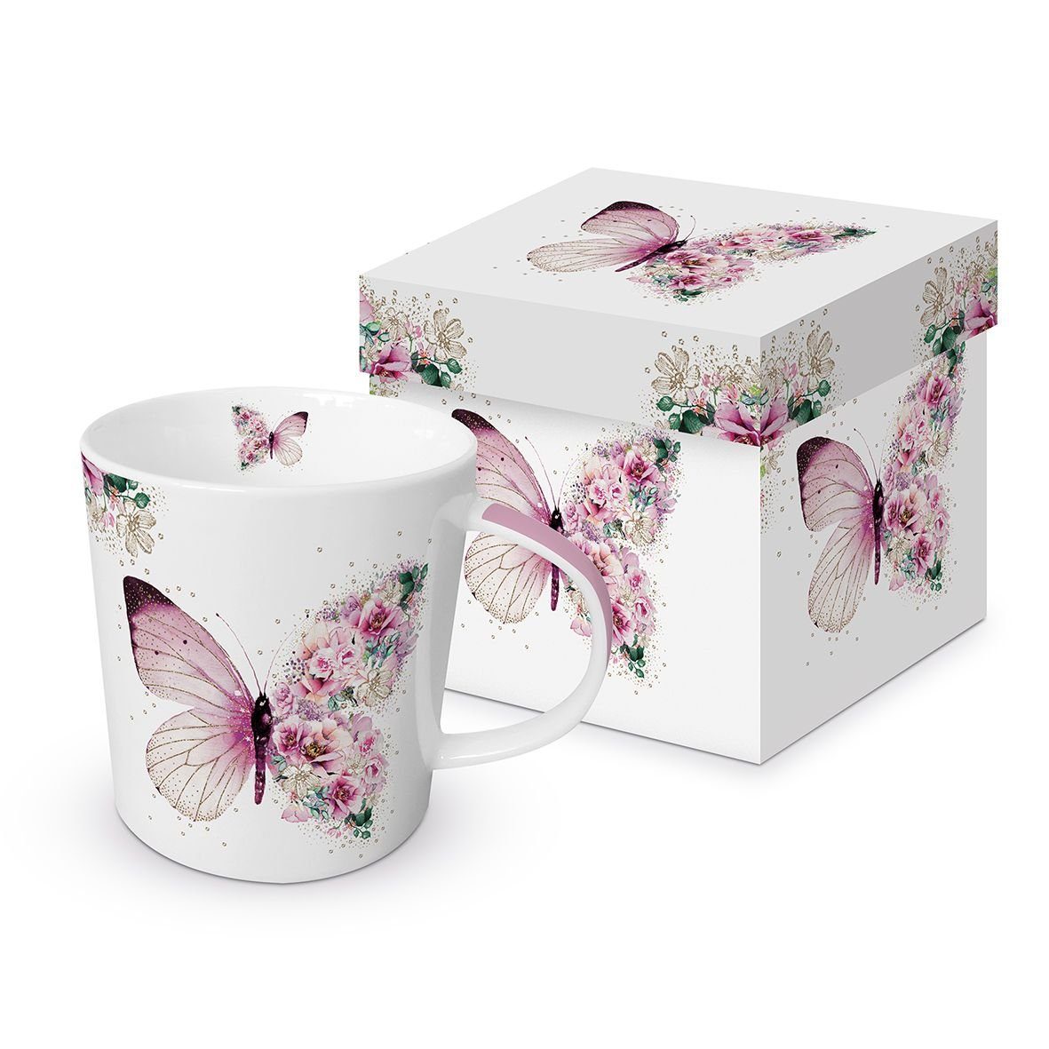 PPD Becher Porzellan Tasse - Becher mit Geschenkbox, Trend Mug Tee - Kaffee, Porzellan Kollektion Schmetterling, Frühling Vogel - Tiere / Sommer Blumen
