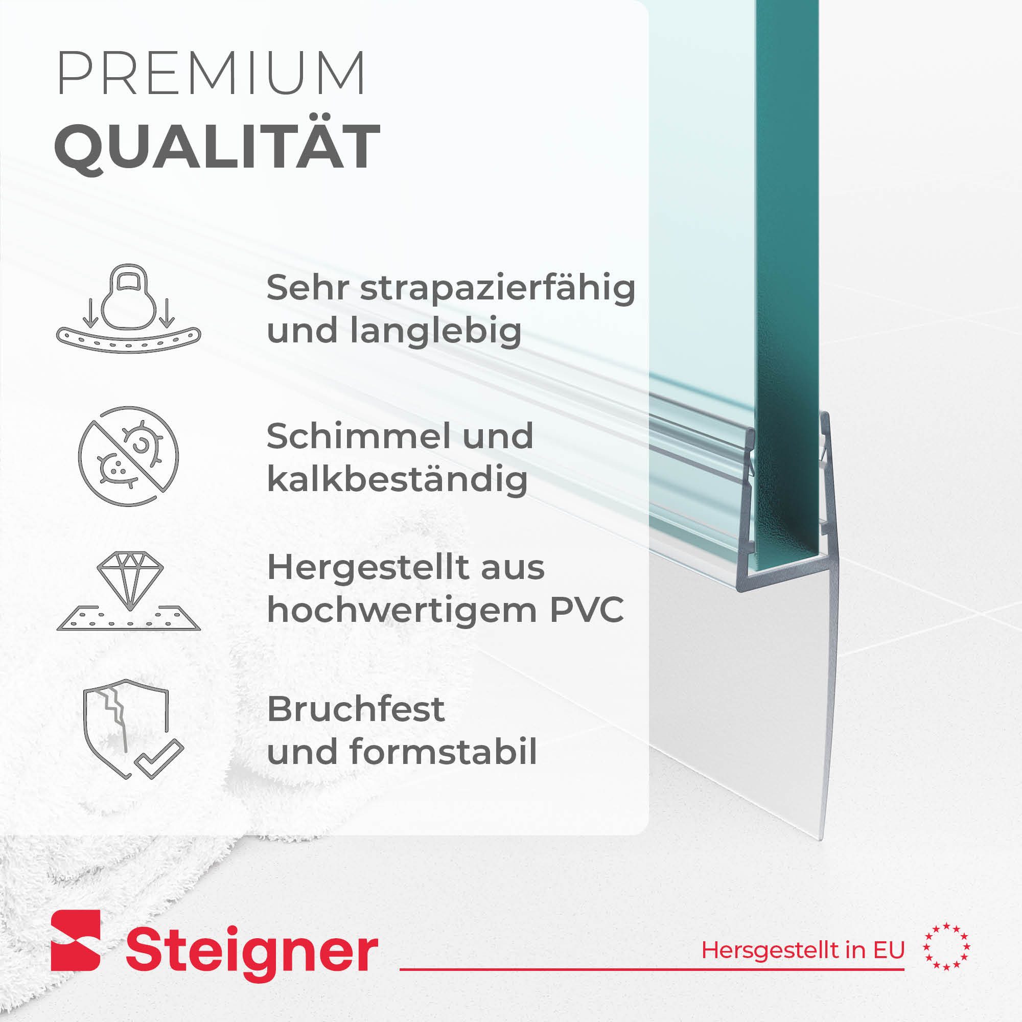 STEIGNER Duschdichtung Duschtürdichtung gerade 30 cm UK04 (1 Stk) Transparent 3,5-5 mm, L: 30 cm, (1 Stück Packung, Einzeldichtung), Dichtung für Eckeinstieg Du – Bild 4 von 5