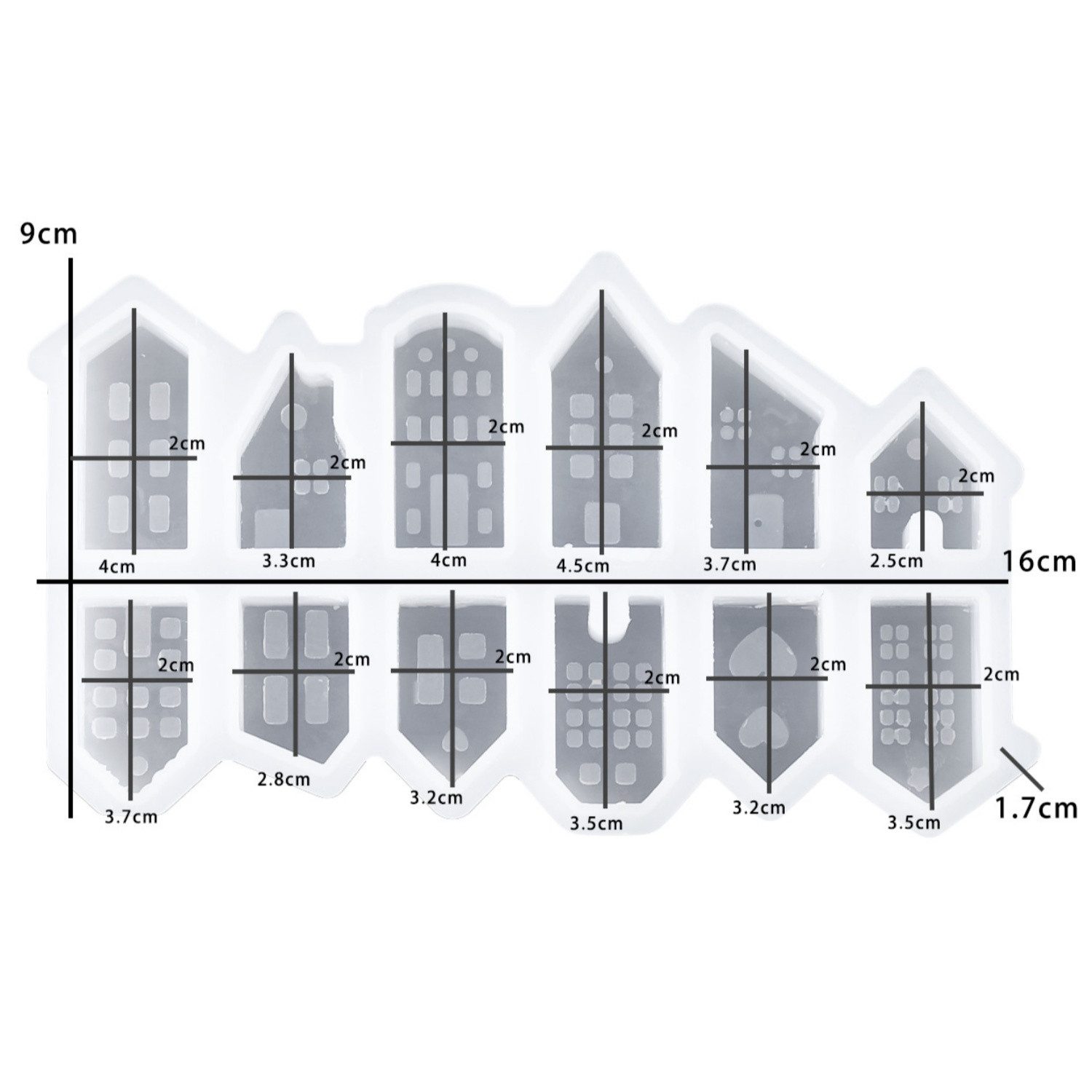 FOUORTUNATE-BEE Backform 12er Set 3D Haus Silikonformen Mini Haus Gießform für DIY Deko, 12 Silikonformen Mini Häuser 3D Gießform für Gips Beton Deko