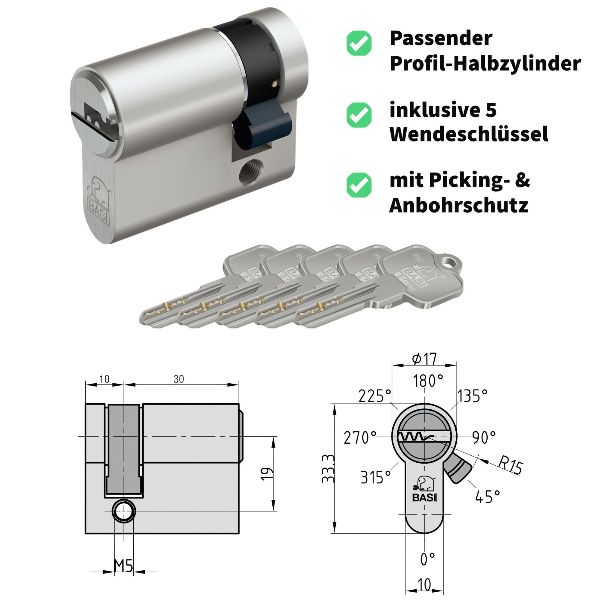 BASI Schlüsselkasten Schlüsselschrank (Spar-Set), mit 35 Haken, PZ-Vorrichtung, H300xB240xT80 mm, SET mit Halbzylinder