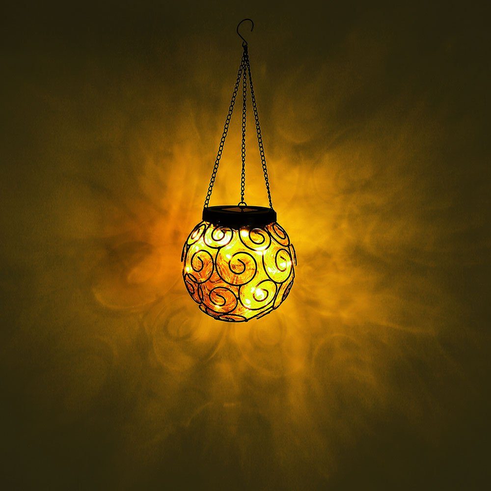2er Solarlampe Gartenlampe Solarleuchte, Außenleuchte Warmweiß, LED Set Leuchtmittel LED Globo inklusive, Hängelampe amber