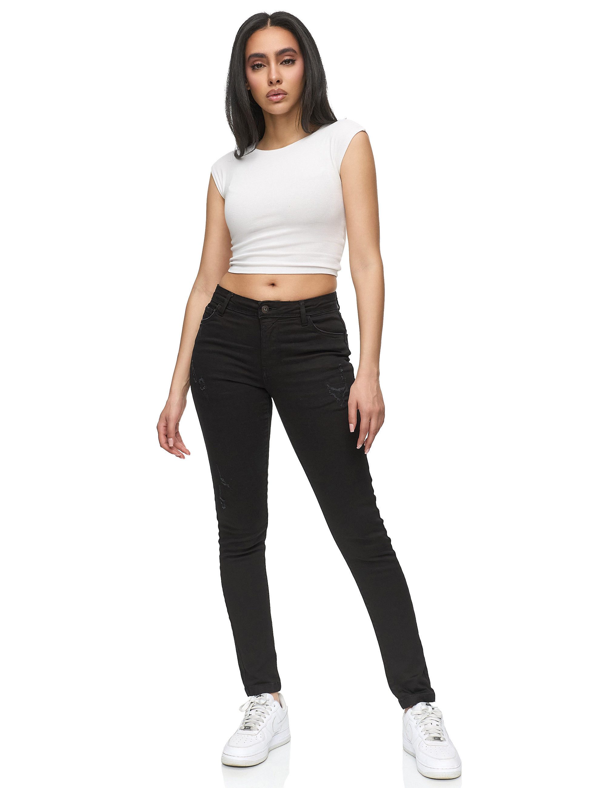 REPUBLIX Stretch-Jeans STELLA Damen Destroyed Mid Waist Stretch Denim Jeans