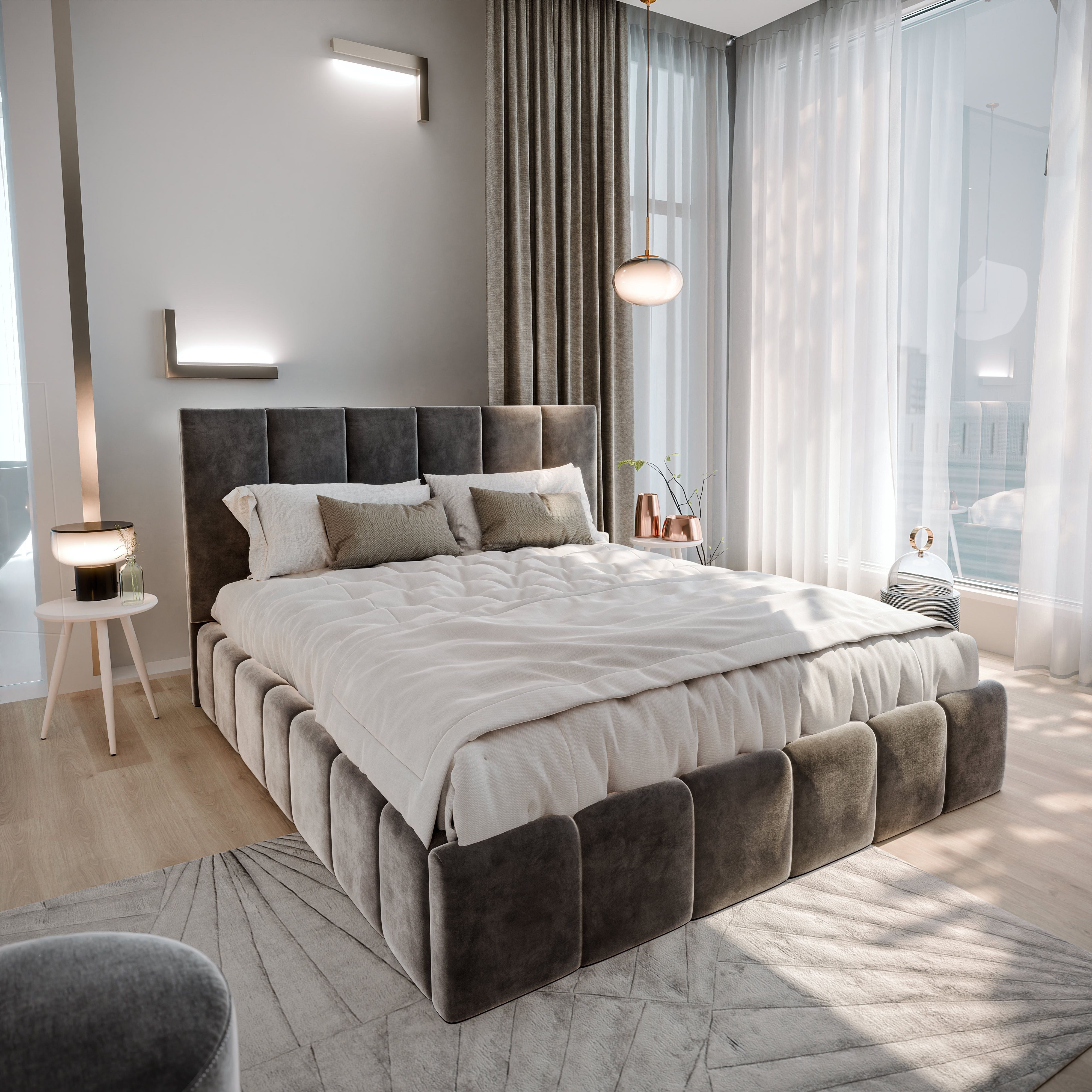 Masseno Polsterbett TARANTO 180x200 cm grau (mit Bettkasten und Lattenrost)
