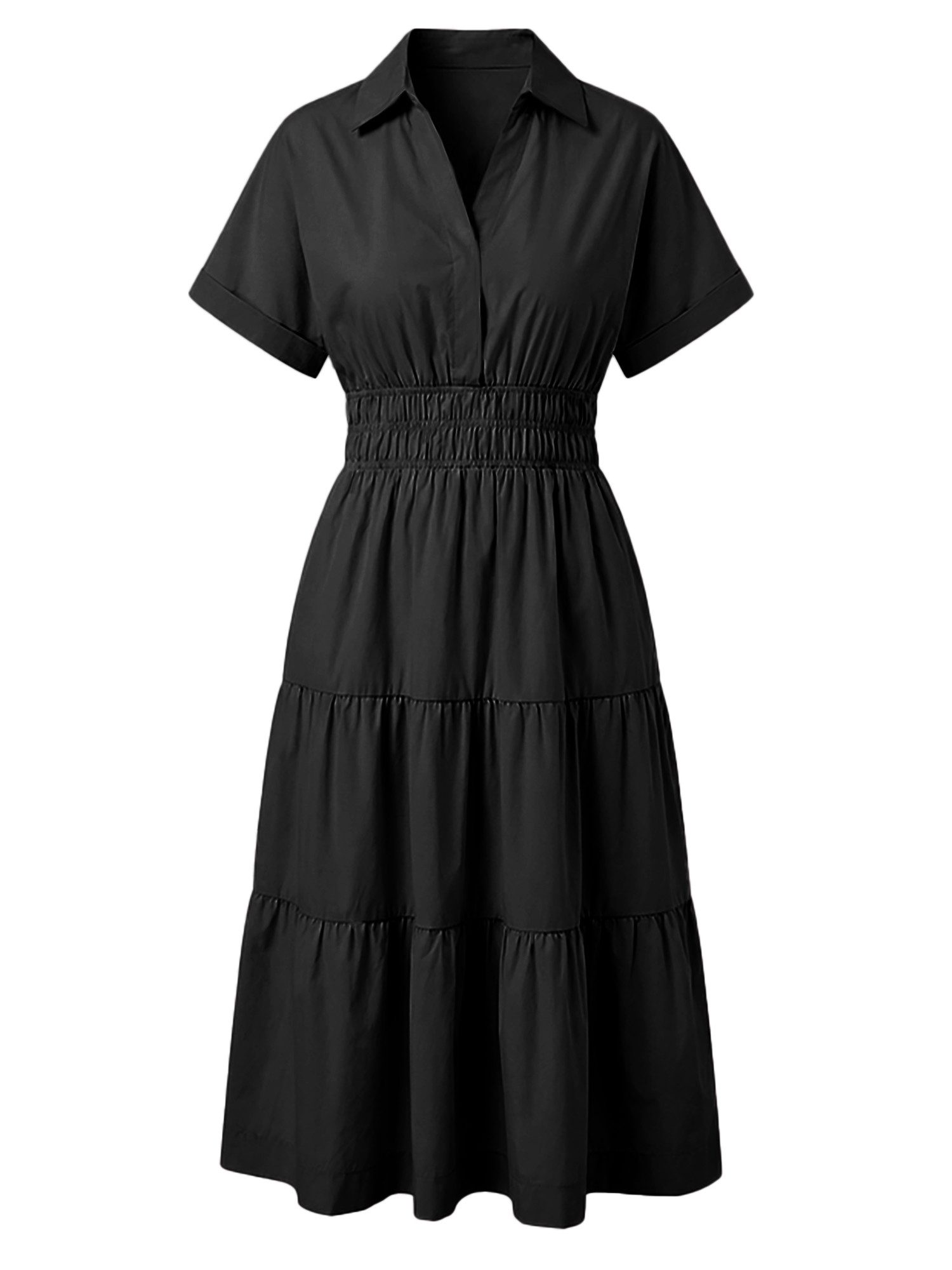 Imily Bela Maxikleid Damen Gerüschtes Fließendes Hemdkleid (Packung, 1-tlg., 1per-Pack) mit Taschen