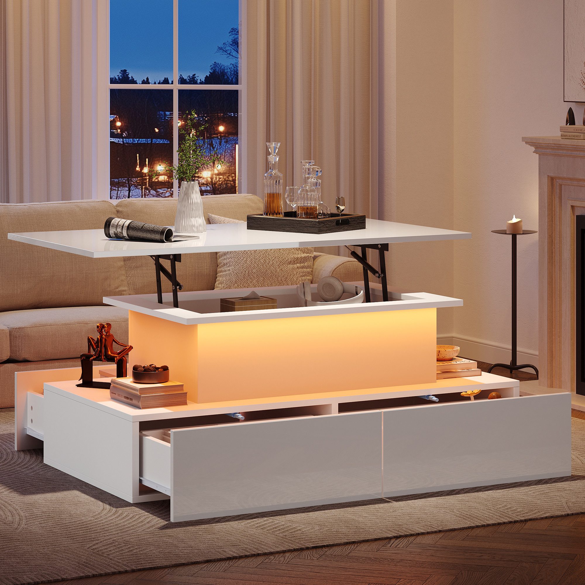 STILVORA Couchtisch Hebbarer Wohnezimmertisch mit LED,Beistelltisch günstig online kaufen