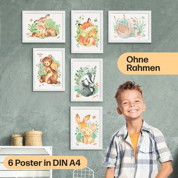 CreativeRobin Poster Schönes Tier-Poster-Set fürs Kinderzimmer I Babyzimmer Deko, Mutter & Baby Waldtiere