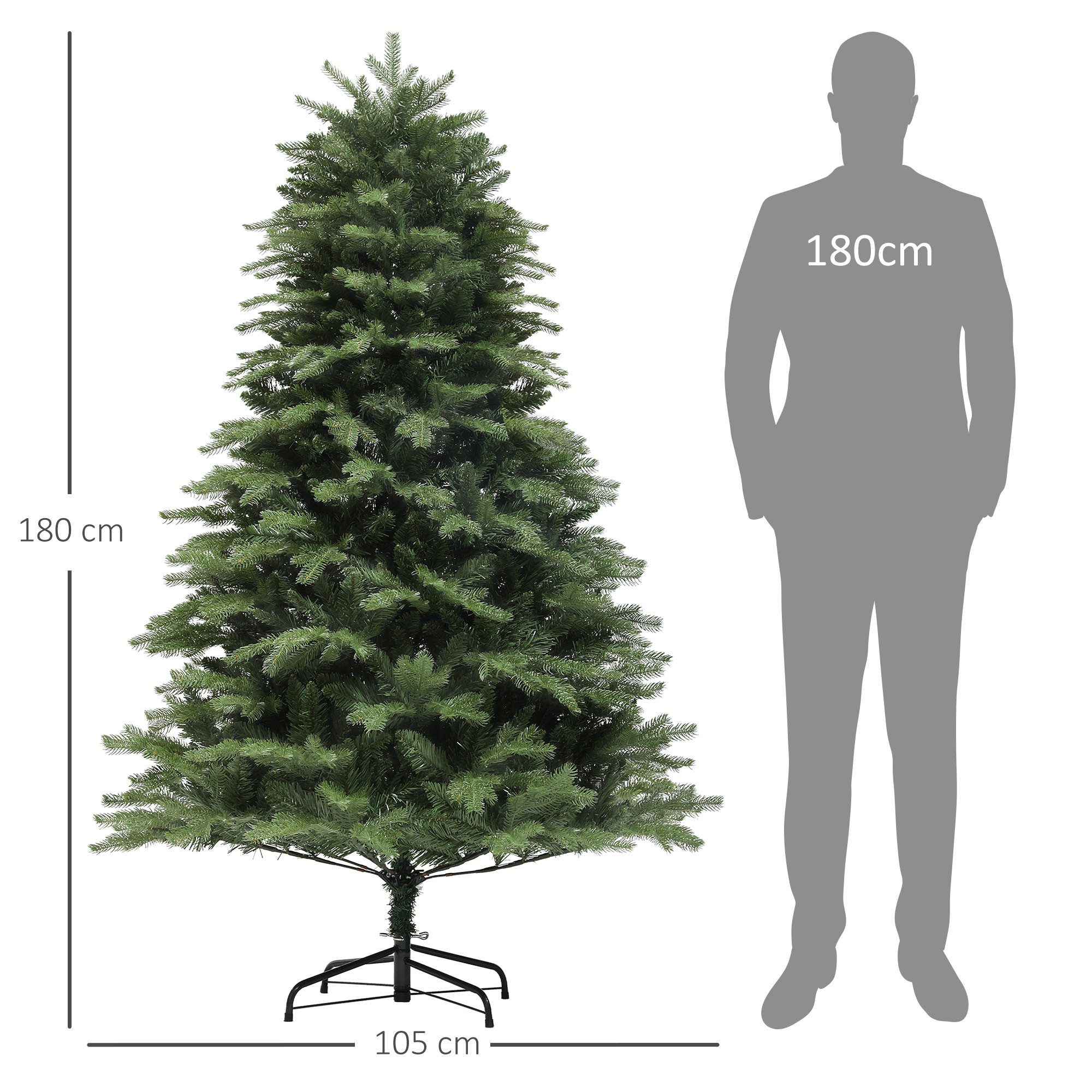 HOMCOM Künstlicher Weihnachtsbaum 180 cm, mit 848 Spitzen, Schnellaufbau Klappsystem, Stahlständer, Alpentanne, für Weihnachten Deko, Indoor, Grün