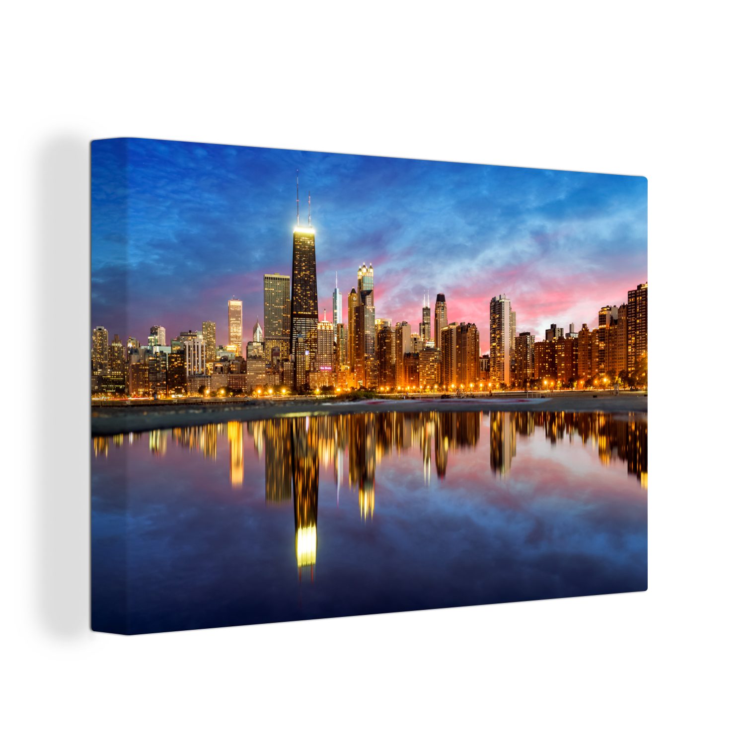 OneMillionCanvasses® Leinwandbild Chicago - Skyline - Licht, (1 St), Wandbild Leinwandbilder, Aufhängefertig, Wanddeko, 30x20 cm