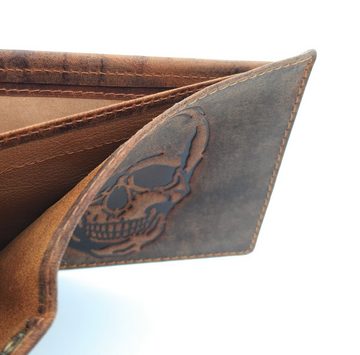 JOCKEY CLUB Geldbörse echt Leder Biker Portemonnaie Totenkopf mit RFID Schutz, Skull, Schädel, mit Öse für Sicherheitskette