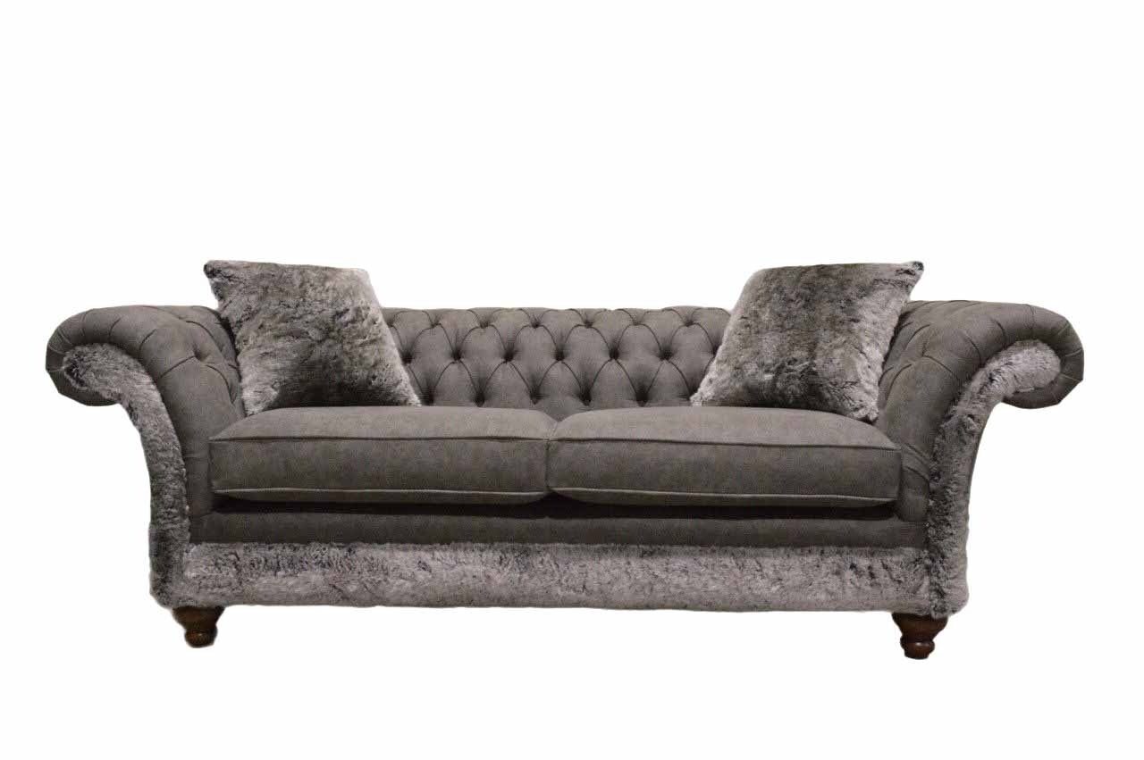 JVmoebel Sofa Grauer Chesterfield Sofa 3 Sitzer Polster Couch Klassischer Stoff, Made in Europe