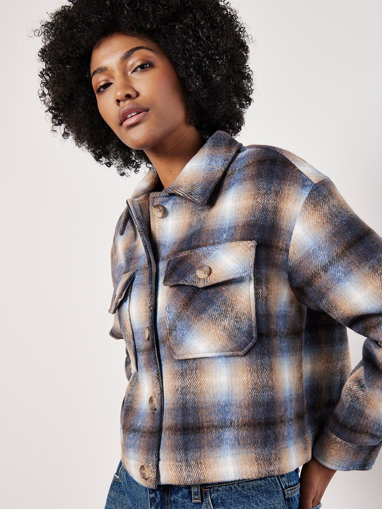 Apricot Kurzjacke Brushed Check Cropped Jacket (1-St) günstig online kaufen