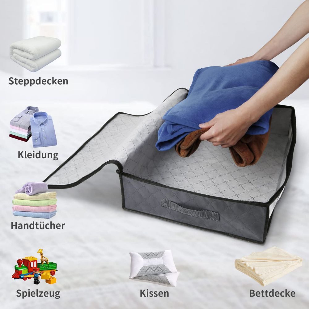 HUGERSTONE Aufbewahrungstasche 4 Stück Unterbett Aufbewahrungsbox, Faltbare Kleidung Aufbewahrung (Set, 4-tlg., 40 L / 75 L), groß Aufbewahrungstasche für Bettd – Bild 2 von 5