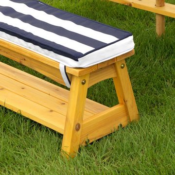 KidKraft® Kindersitzgruppe Gartentischset hellbraun, mit Sitzauflagen und Sonnenschirm, marineblau-weiß gestreift