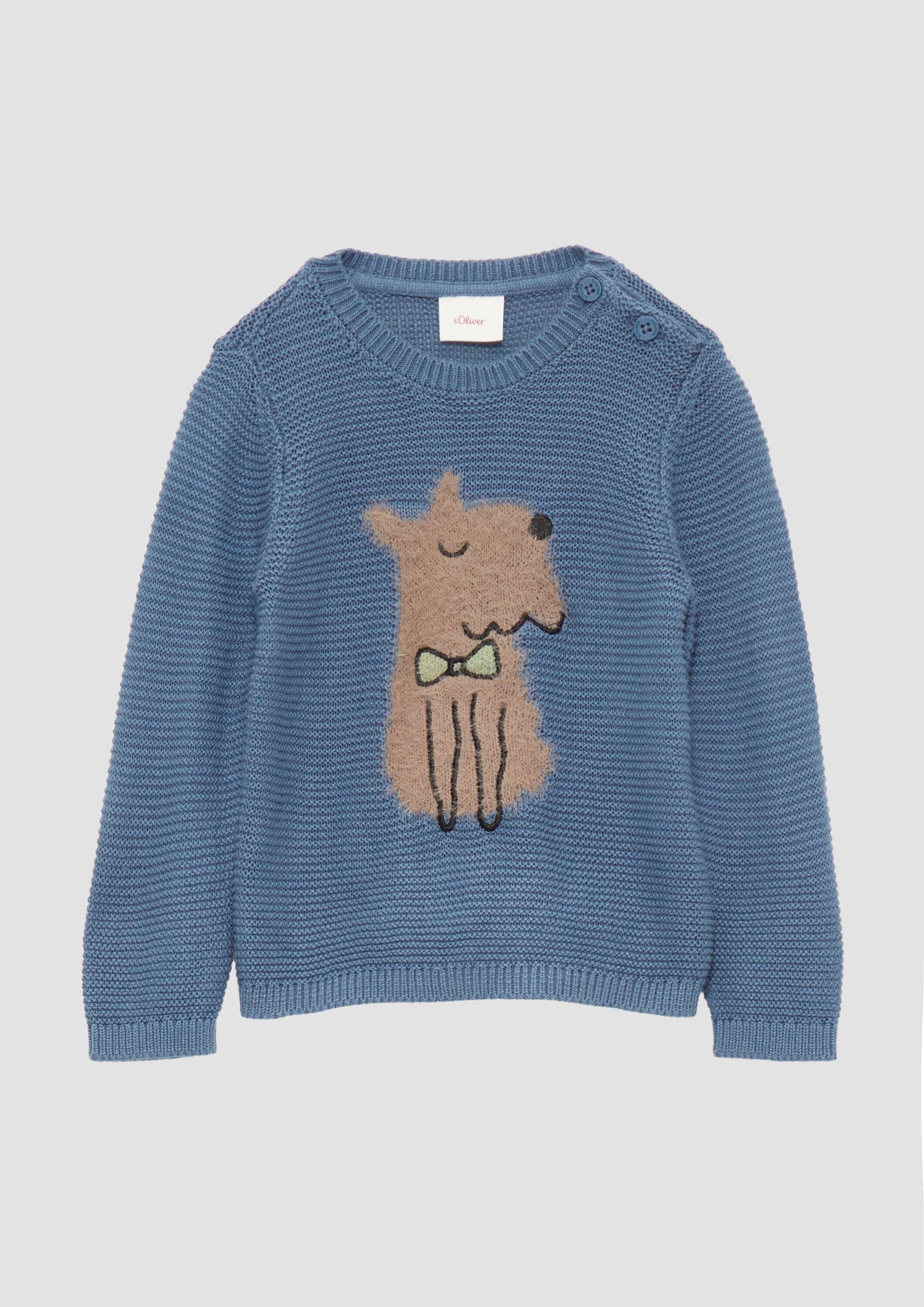 s.Oliver Longpullover Strickpullover Strickpullover mit flauschigem Hundemotiv