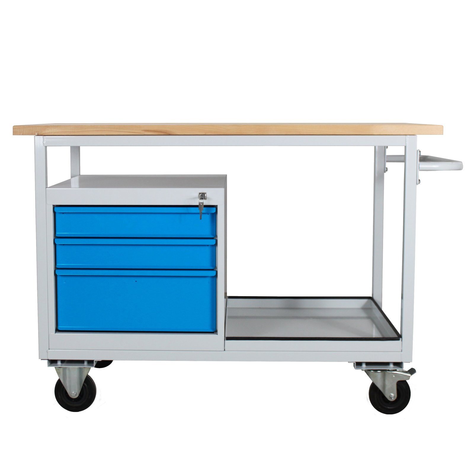 PROREGAL® Werkbank Mobile Werkbank Light Rhino mit Ablagefach + 3 Schubladen, 4 Rollen