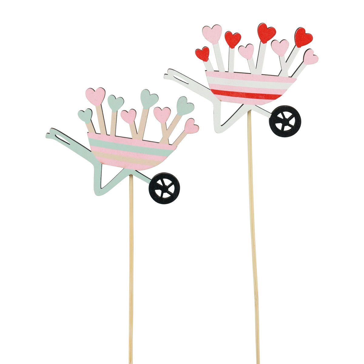 Viana Gartenstecker Blumenstecker Schubkarre Herzen Holz Deko Früling Valentinstag, 12 St