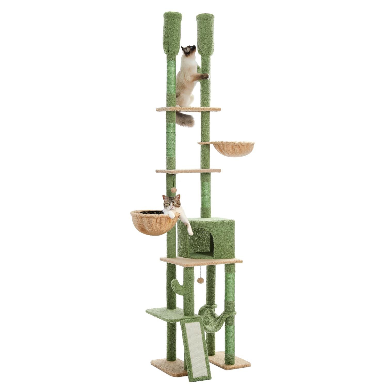 Purpurra Kratzbaum PurpurRain Kratzbaum Deckenhoch Kaktus mit großer Höhle Grün, 230cm