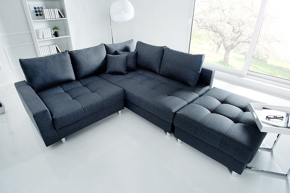 riess-ambiente Ecksofa KENT 220cm anthrazit - inklusive Hocker, Set 1 Teile, Wohnzimmer · Couch · Stoff-Bezug · Federkern · inkl. Hocker · Design