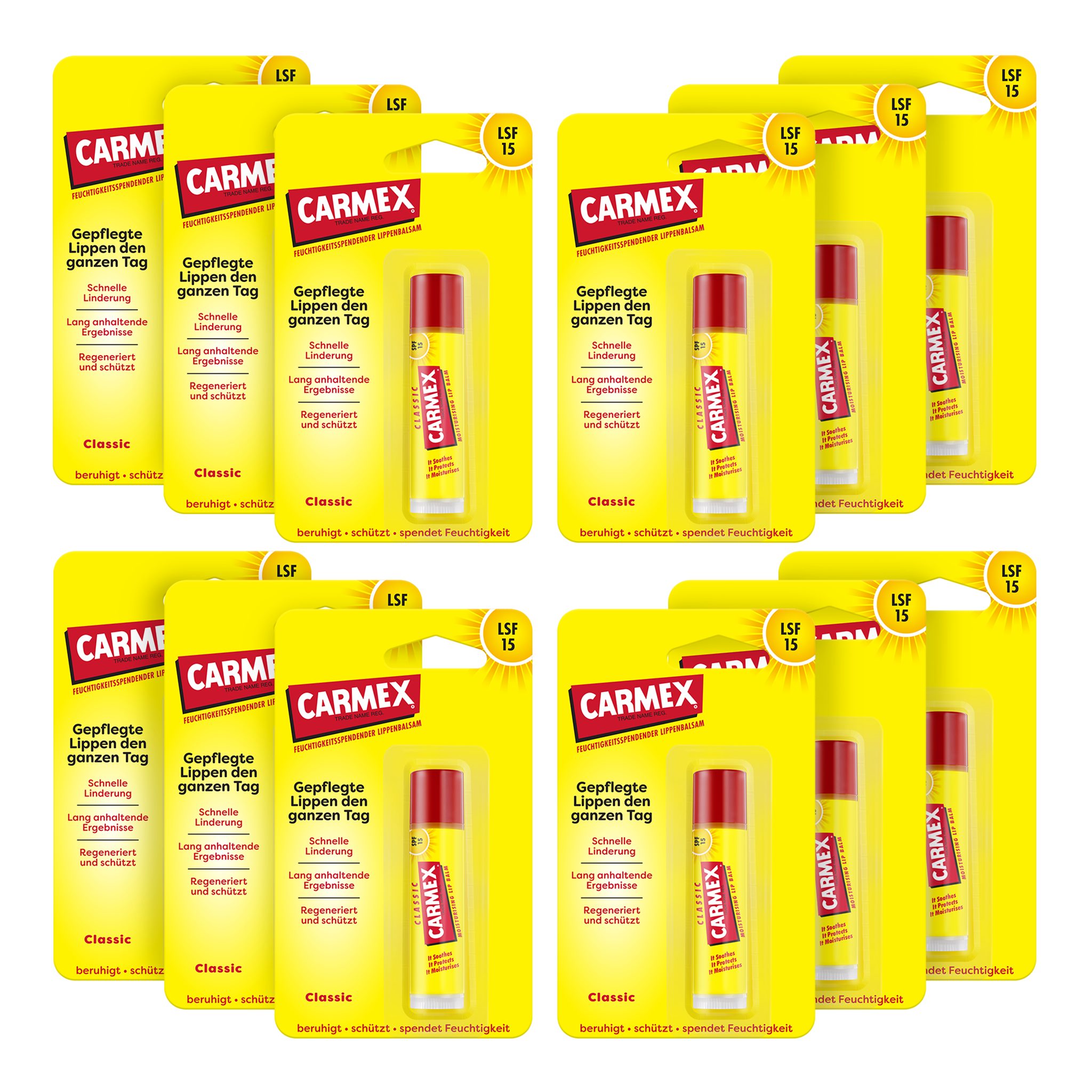 Carmex Lippenpflegestift Carmex Classic Stick - 12 x 4,25g