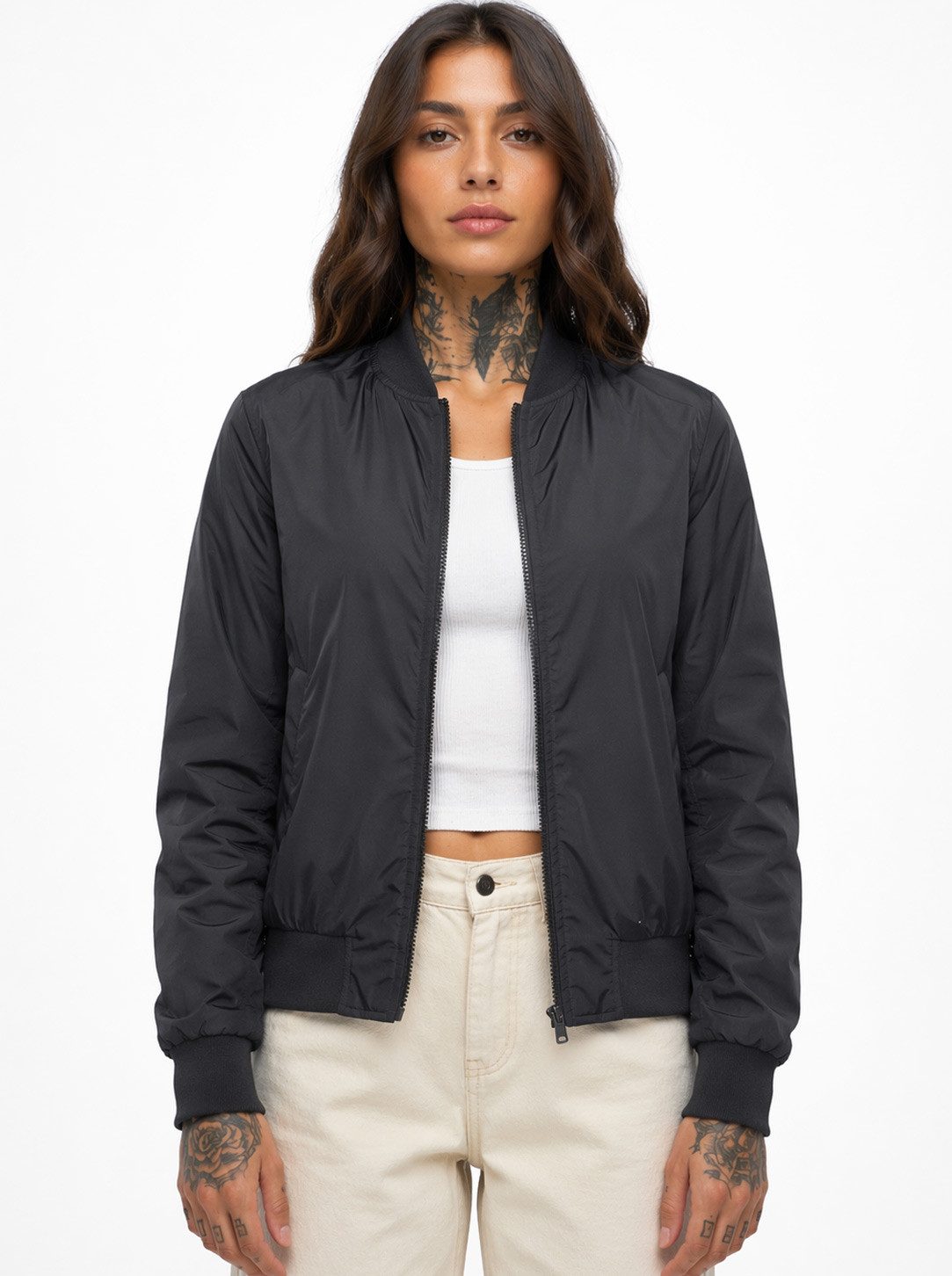 urbandreamz Bomberjacke Damen leichte Bomberjacke Jacke Sommer Frühling Übergangsjacke Seitentaschen, wasserabweisend, waffelartige seitliche Einsätze