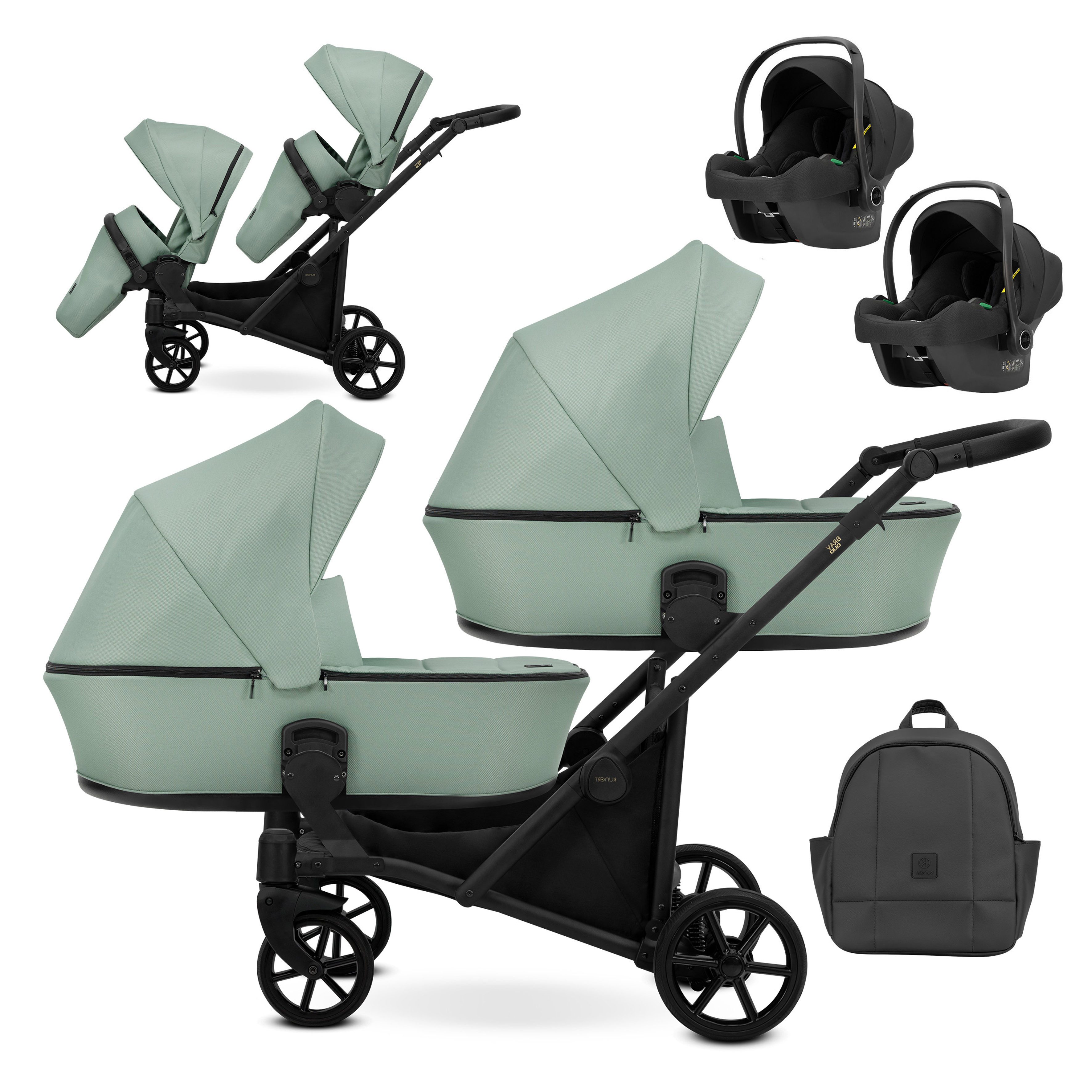 babies-on-wheels Zwillings-Kombikinderwagen Zipy Duo 4 in 1 inkl. Sportsitze, Autositze und Zubehör in 6 Farben