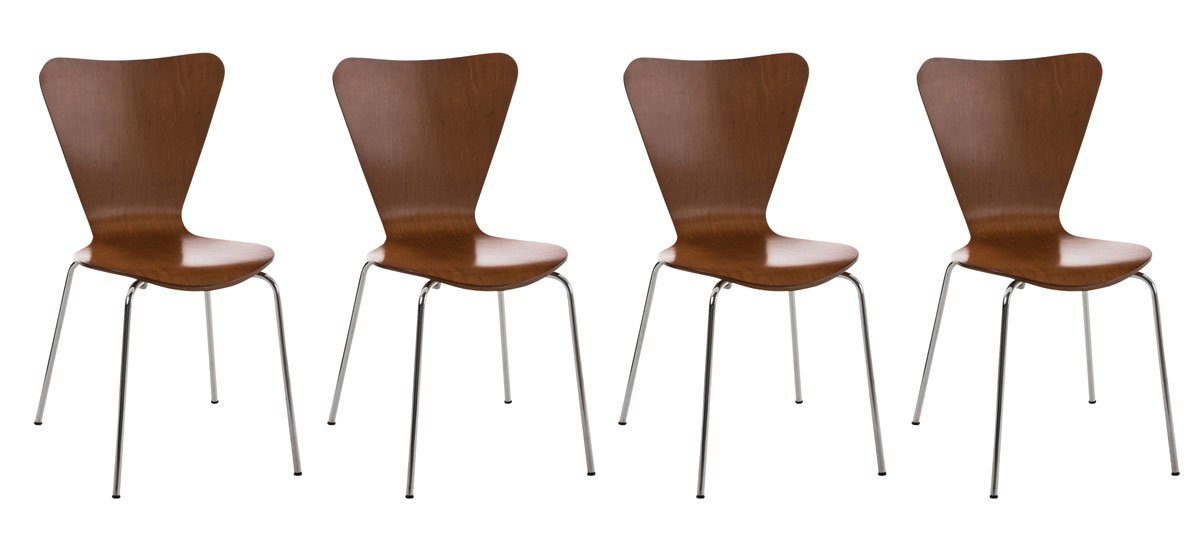 chrom Metall Sitzfläche: braun Holz Messestuhl, mit ergonomisch TPFLiving Konferenzstuhl Gestell: Warteraumstuhl 4 Sitzfläche - - (Besprechungsstuhl Calisso St), - Besucherstuhl geformter -