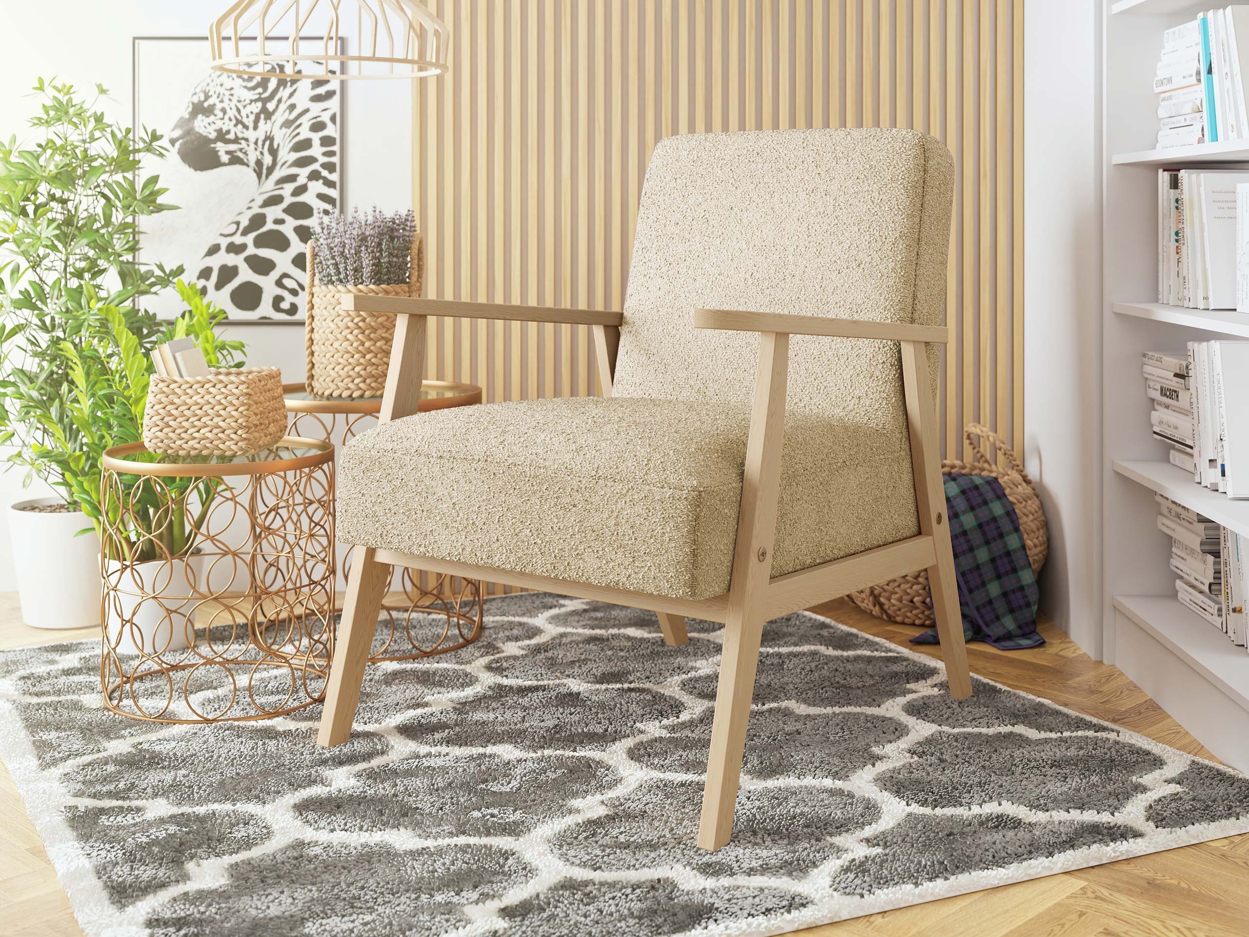 MIRJAN24 Sessel Retro Boucle (mit Wellenfeder), Holzkonstruktion, Freistehender, Armlehnen